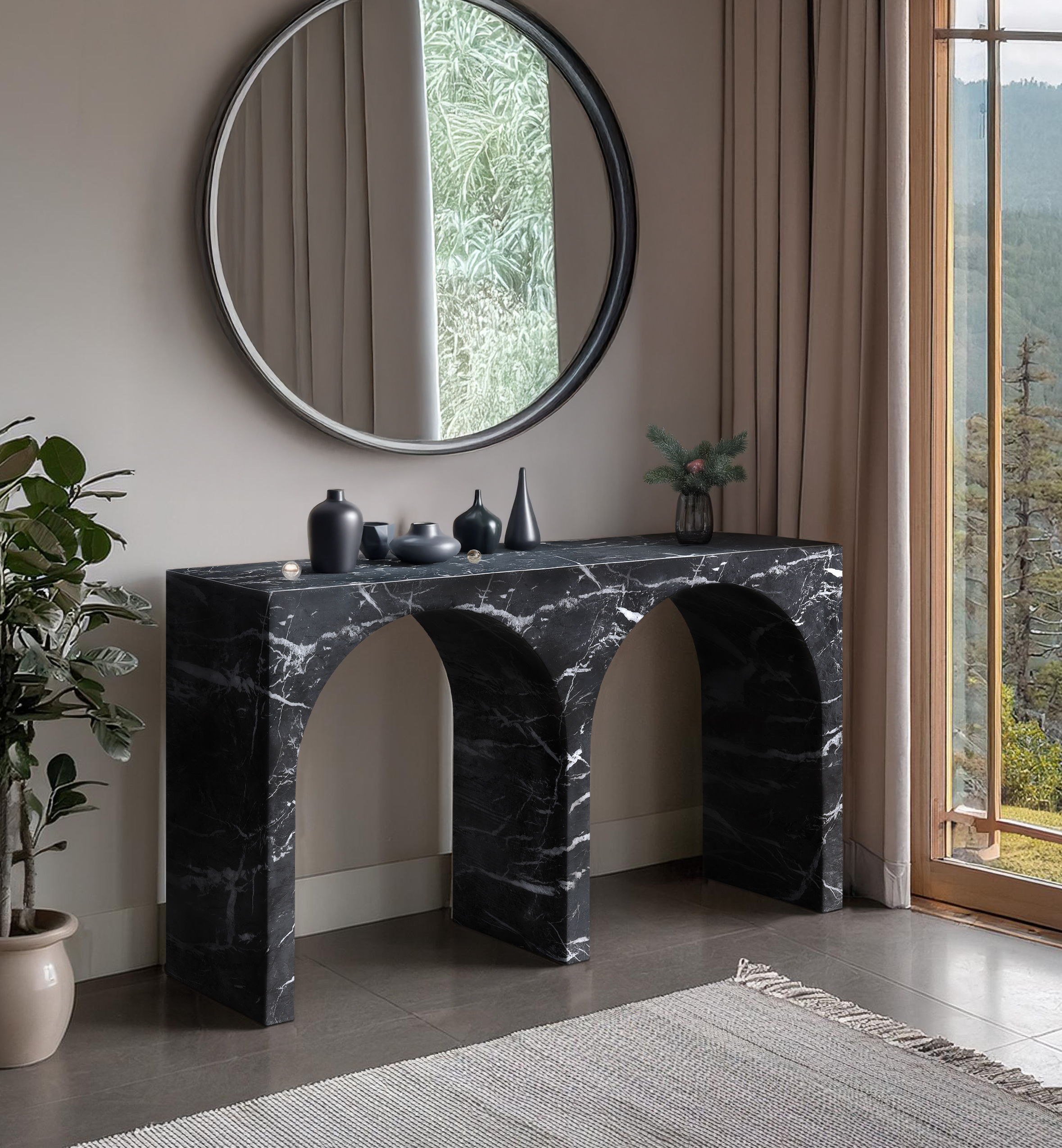 Faenza - Marble Finish Console Table - Black