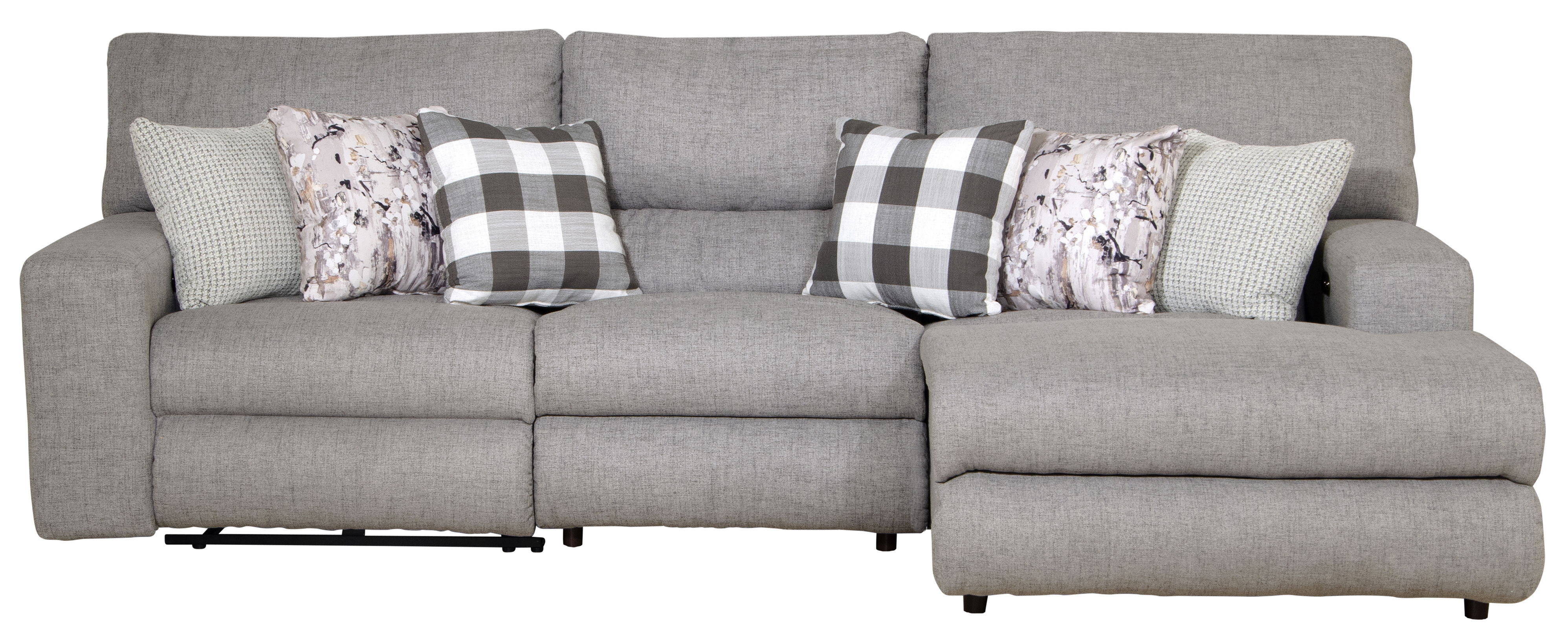Rockport - 3 Piece Power Reclining Sectional With 1 RSF Lay-Back Chaise, 1 Armless Chair And 1 Lay-Flat Recliner - Gray