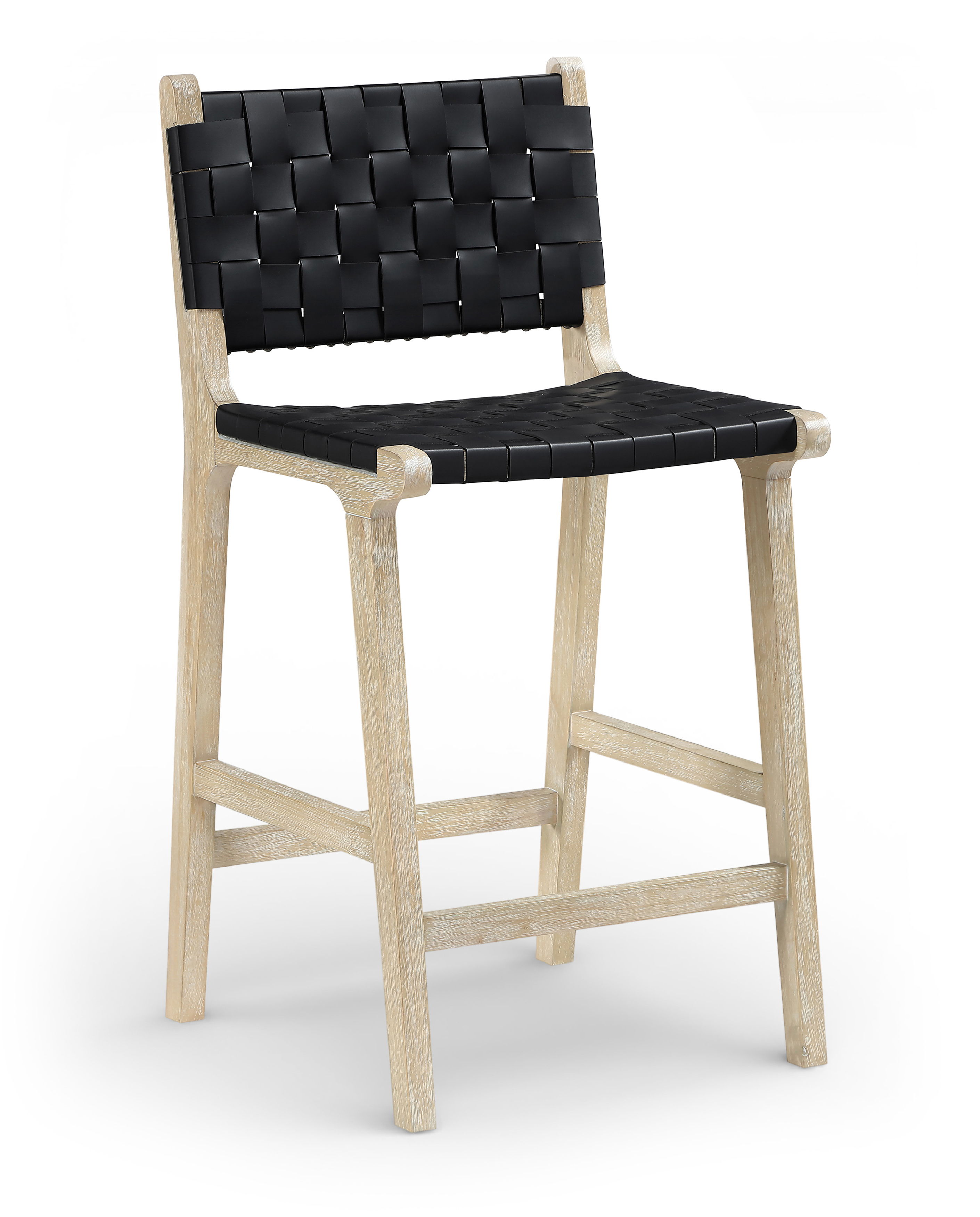 Entwine - Vegan Leather Upholstered Counter Stool - Black / Painted Natural