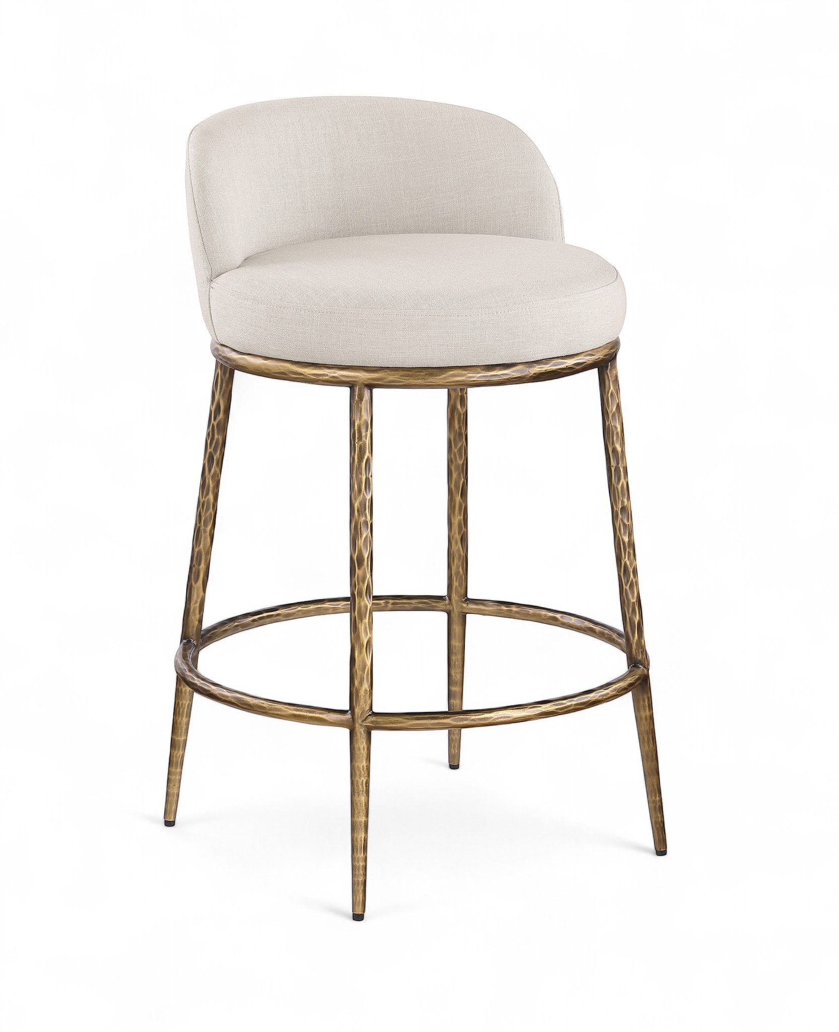 Ferro - Linen Textured Performance Fabric Upholstered Counter Stool - Beige / Brushed Gold