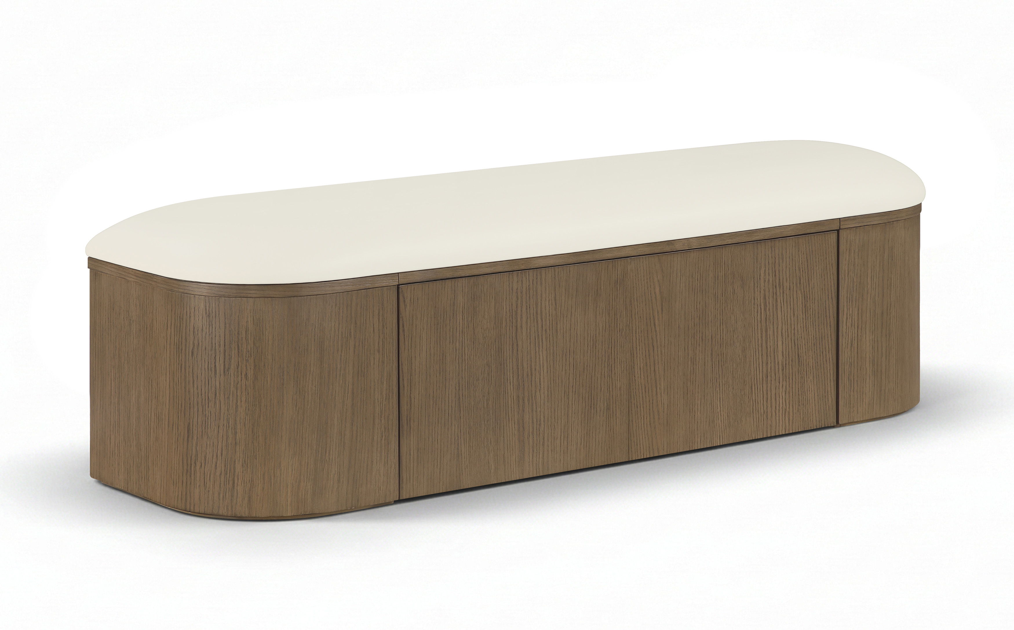 Velden - Vegan Leather Upholstered Storage Bench - Cream / Stained Brown