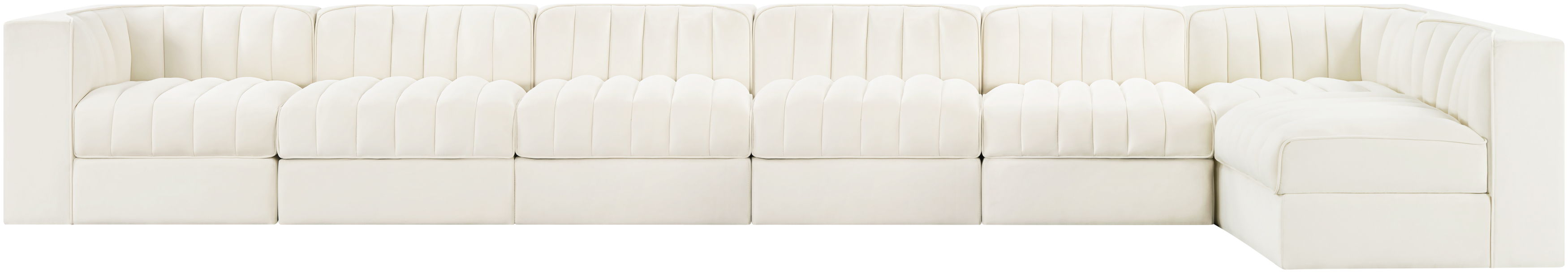 Rummi - Velvet Performance Fabric Upholstered 7 Piece Modular Sectional, L-Shaped (Right) - Cream