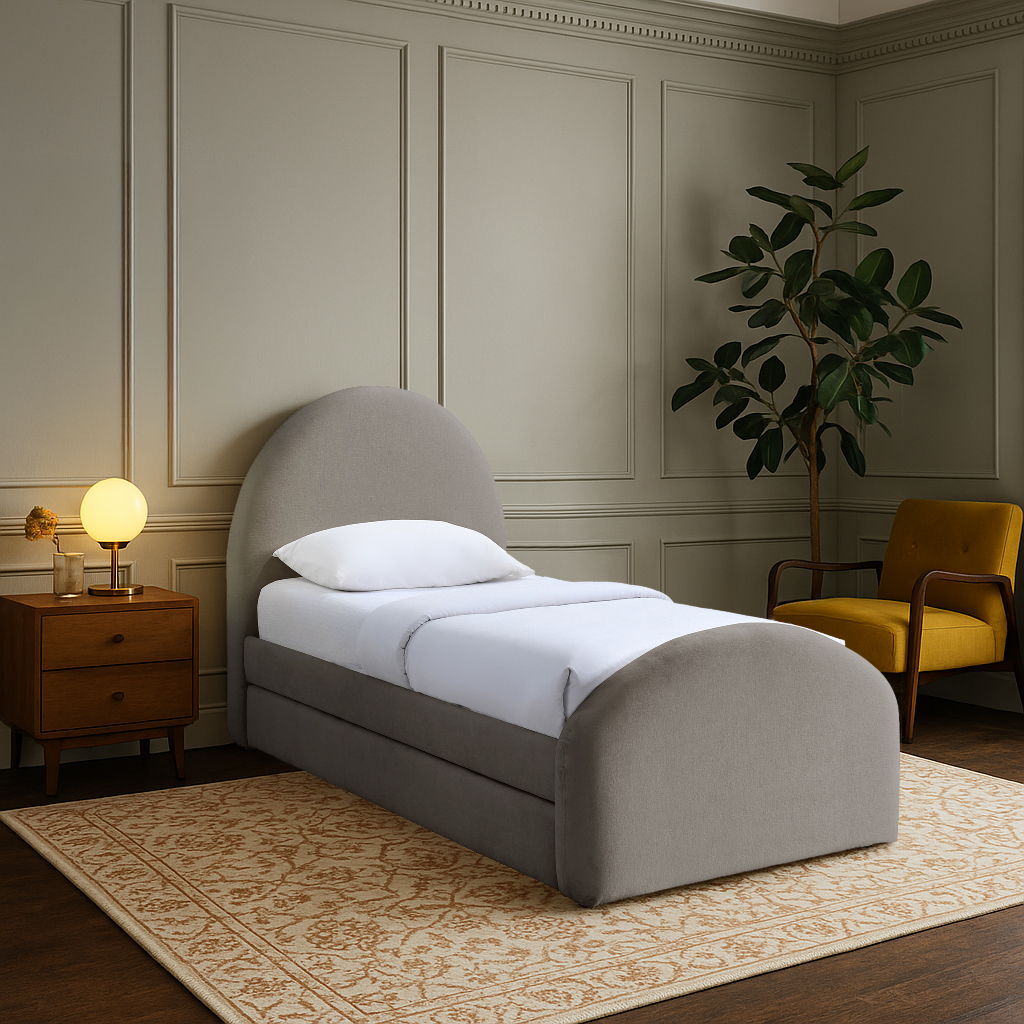 Andaz - Chenille Fabric Upholstered Twin Trundle Bed - Taupe