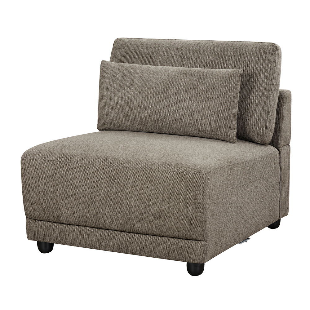 Rylie - Modular Armless Chair With Pillow - Brown Linen, dark brown