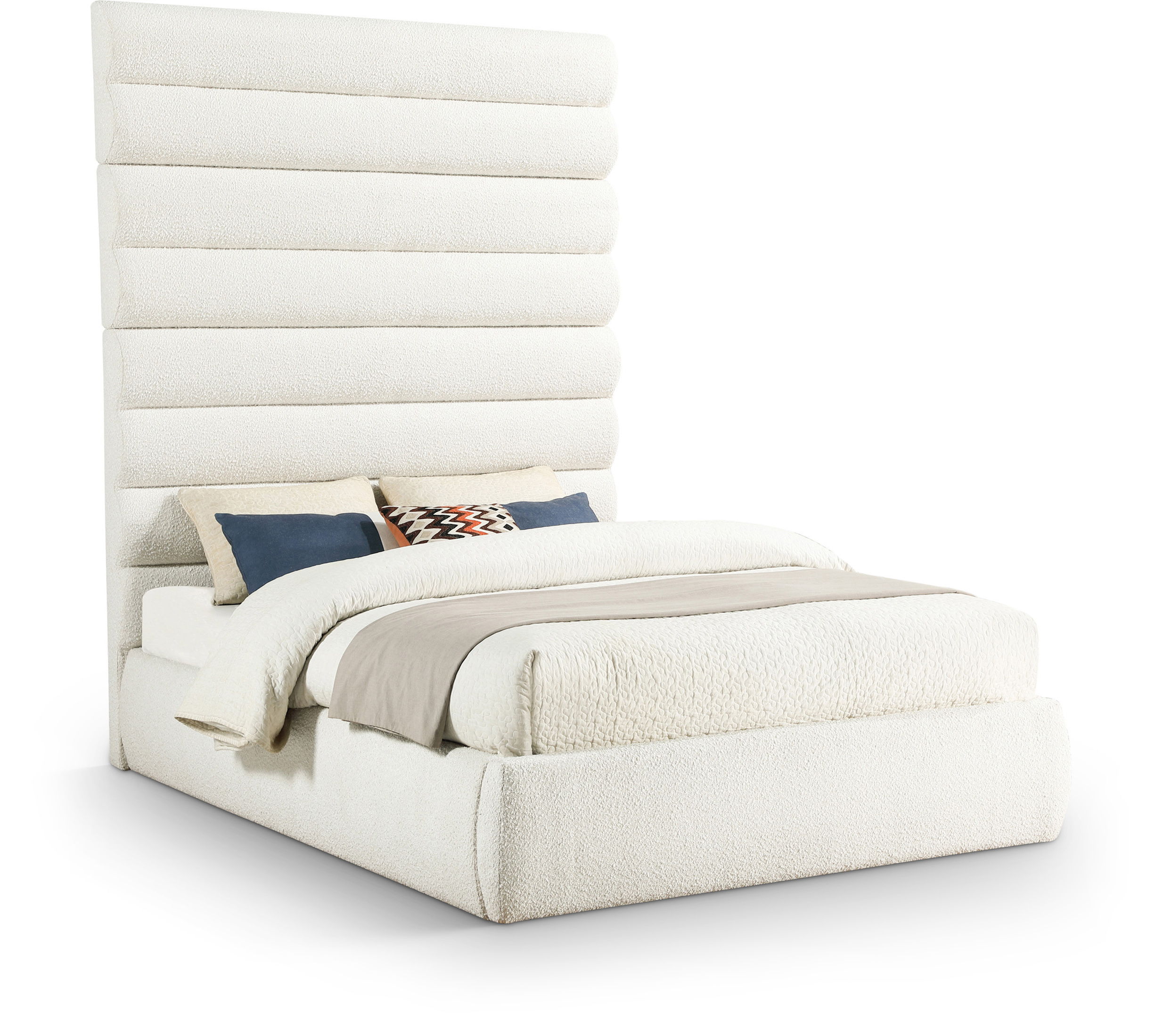 Adam - Boucle Fabric Queen Bed With 89" Headboard - White