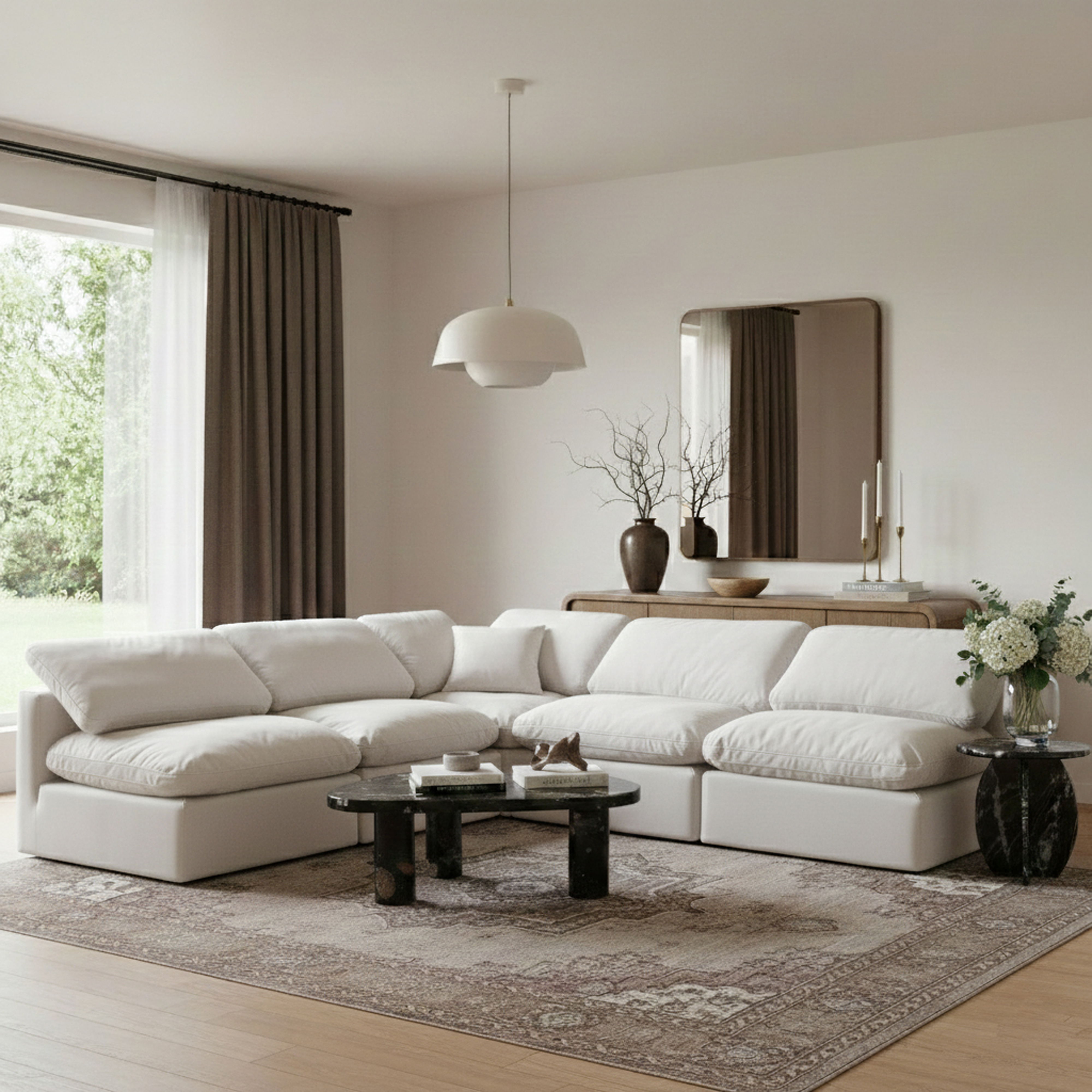 Indulge - Velvet 5 Piece Modular Corner Armless Sectional - Off White