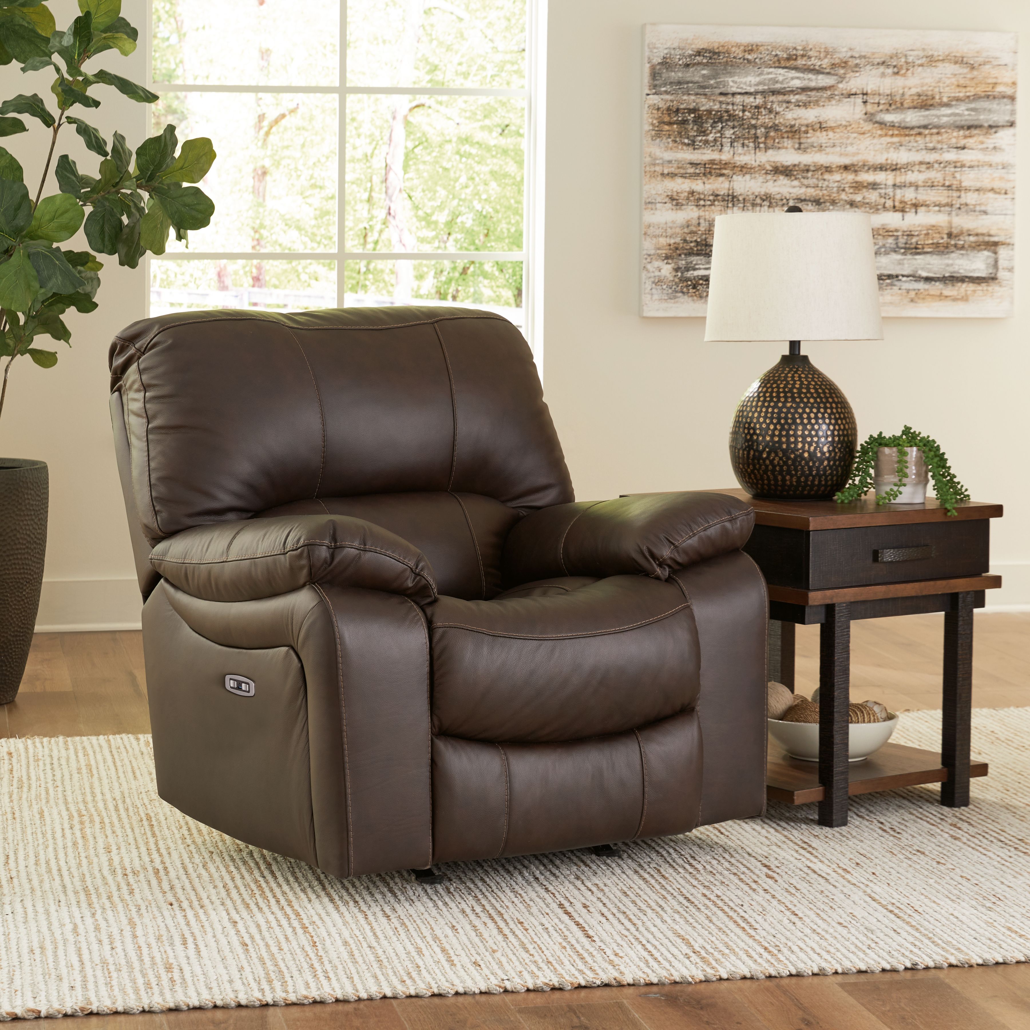 Ashley Furniture Leesworth - 3 Pc. - Power Reclining Sofa, Loveseat, Rocker Recliner - Dark Brown - Image 12