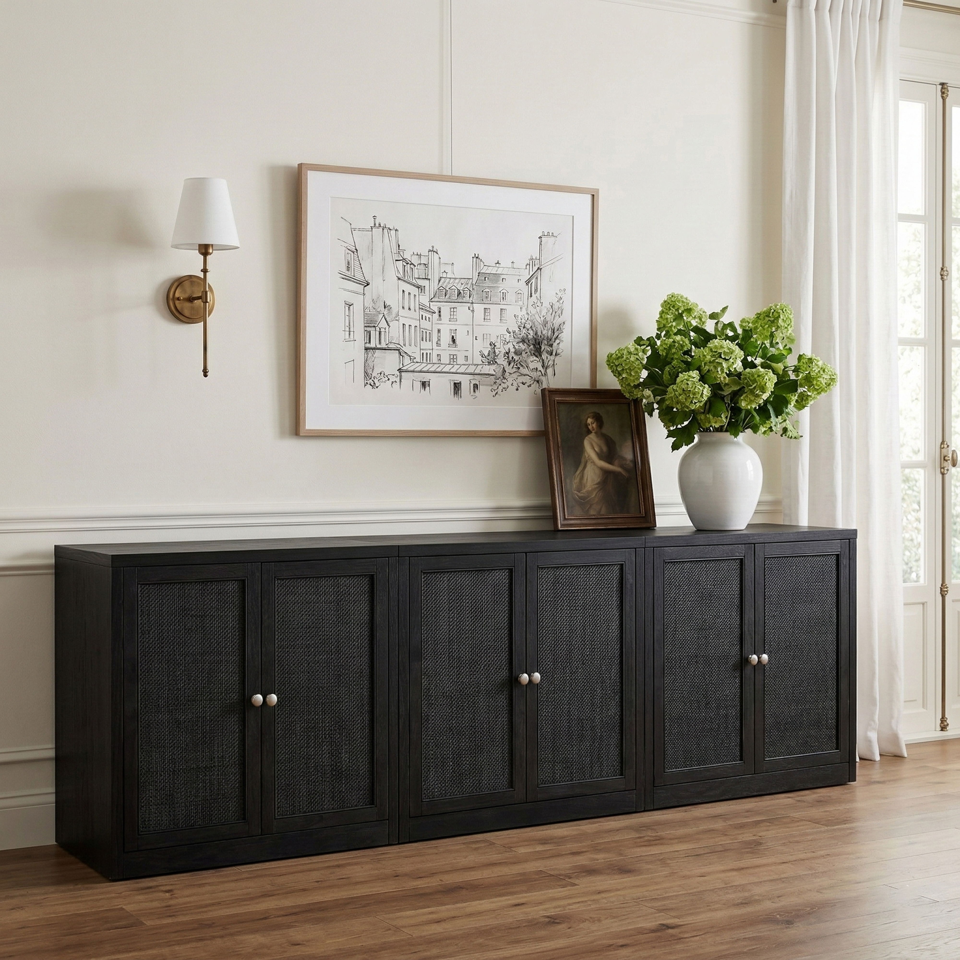 Vero - Solid Wood And Oak Veneer 3 Piece Sideboard/Buffet - Black