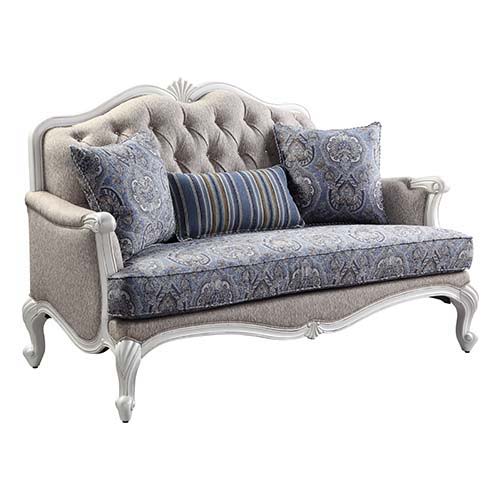 Ciddrenar - Loveseat With 3 Pillows - Fabric & White, blue