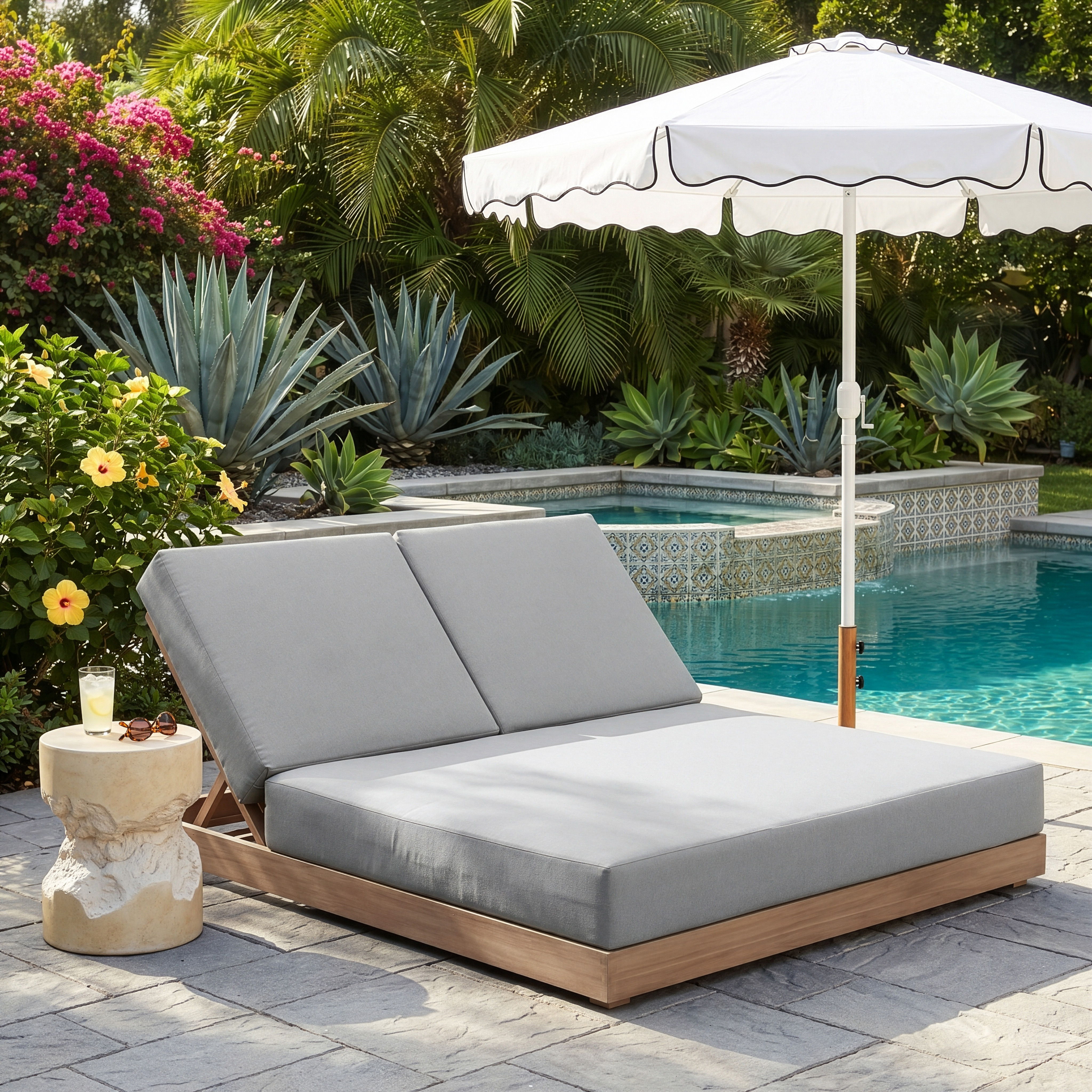 Solace - Olefin Performance Fabric Outdoor Patio Double Lounge Chair - Gray