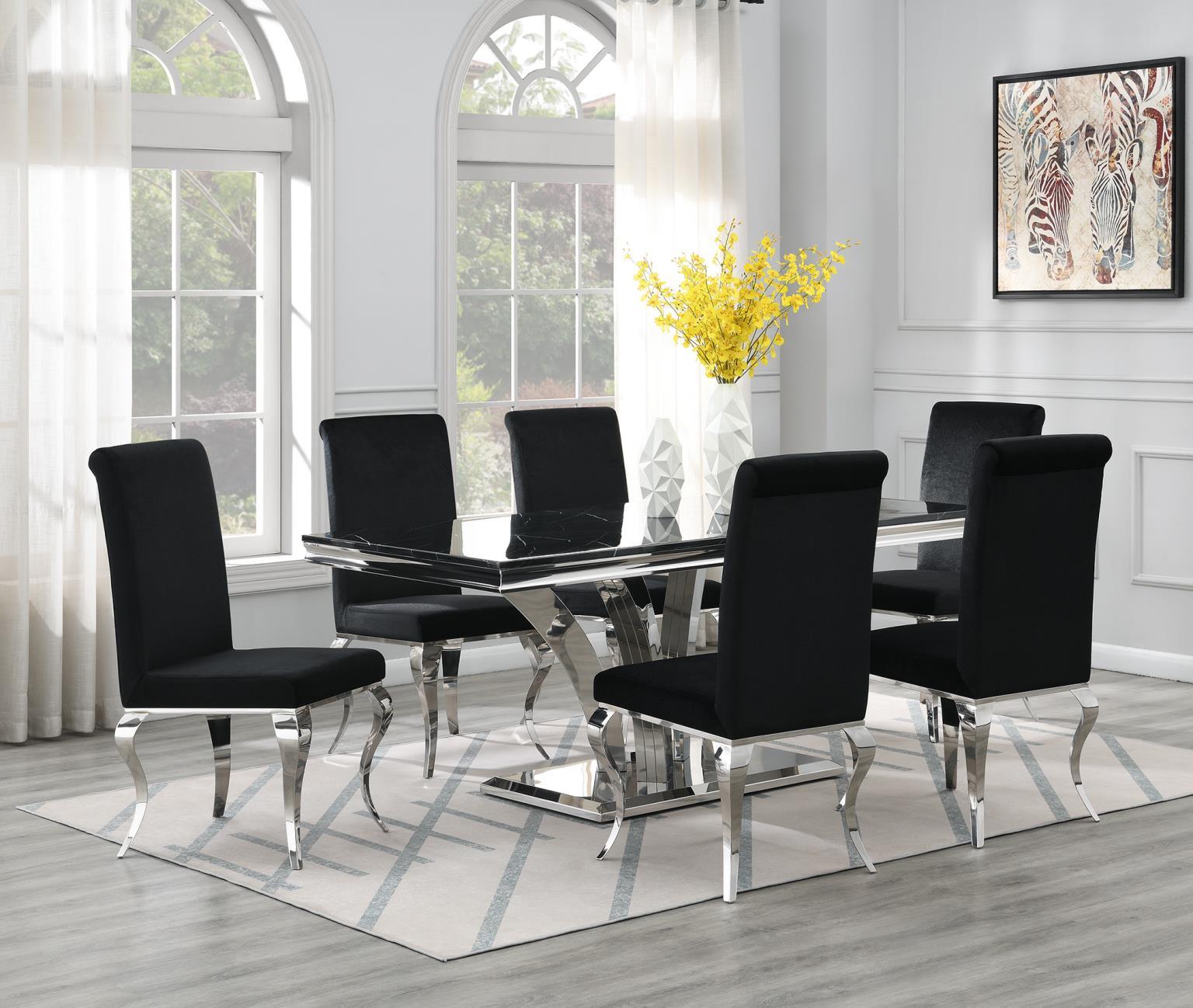 7 Pc · Marble Table, 6 Velvet Chairs