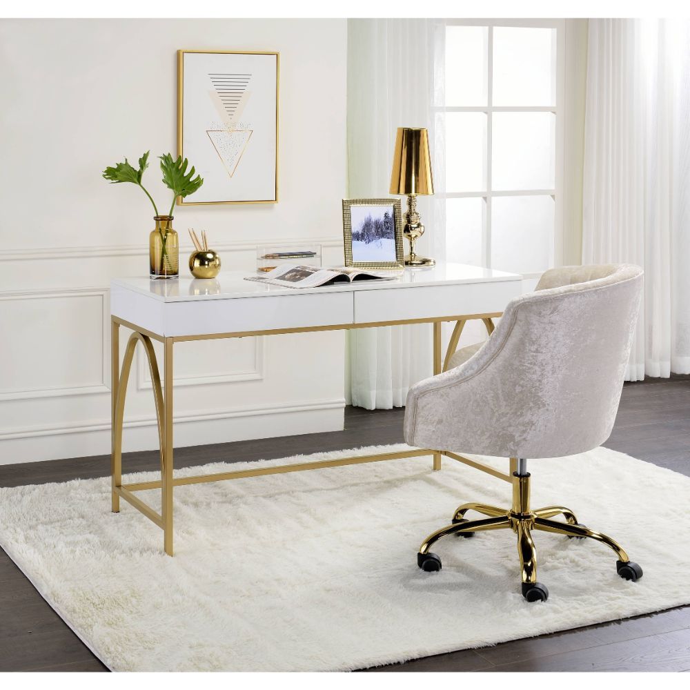 Lightmane - Writing Desk (Same Ac00900) - White High Gloss & Gold, white, view 4