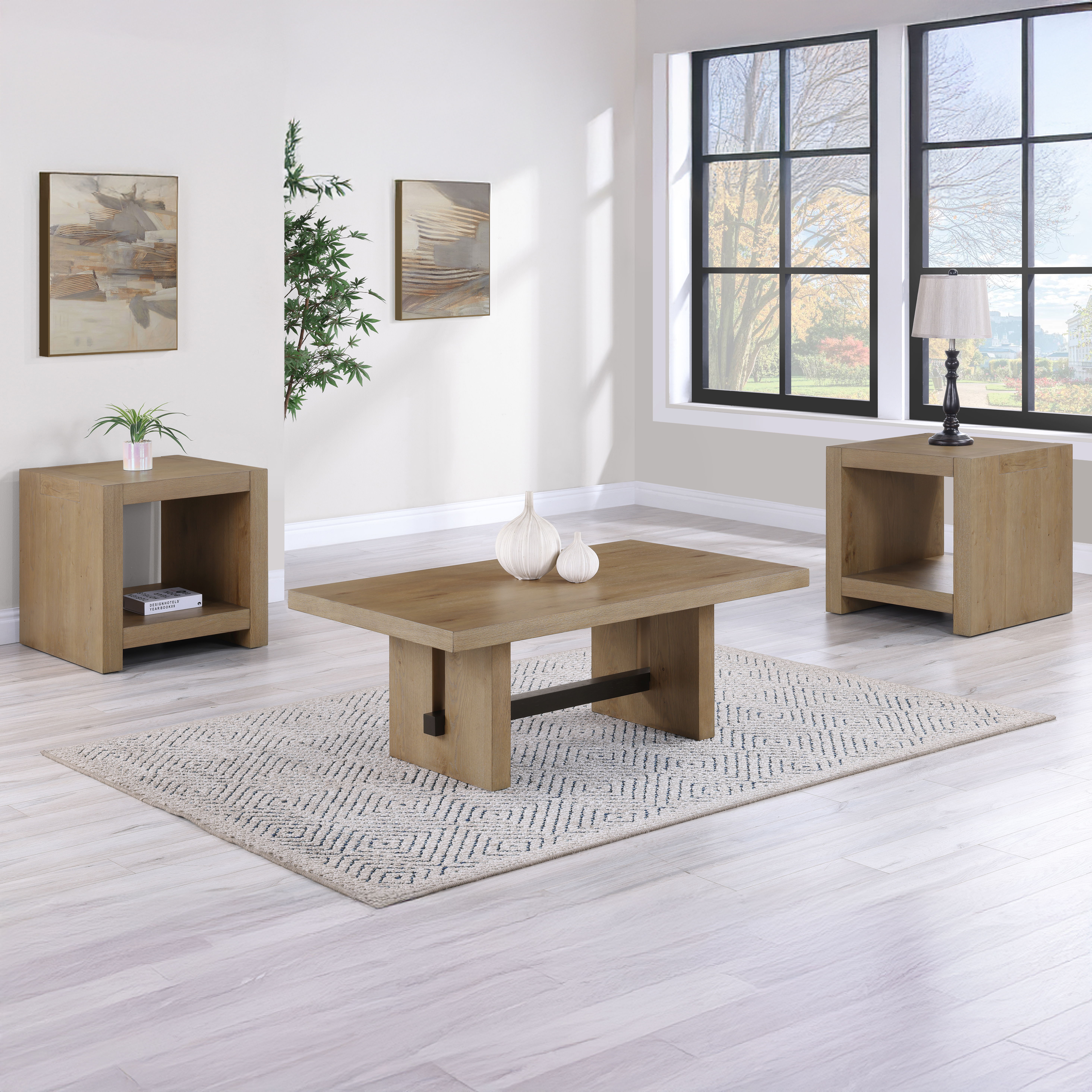 Aubrey - 3 Piece Table Set, Cocktail, 2 End Tables - Brown