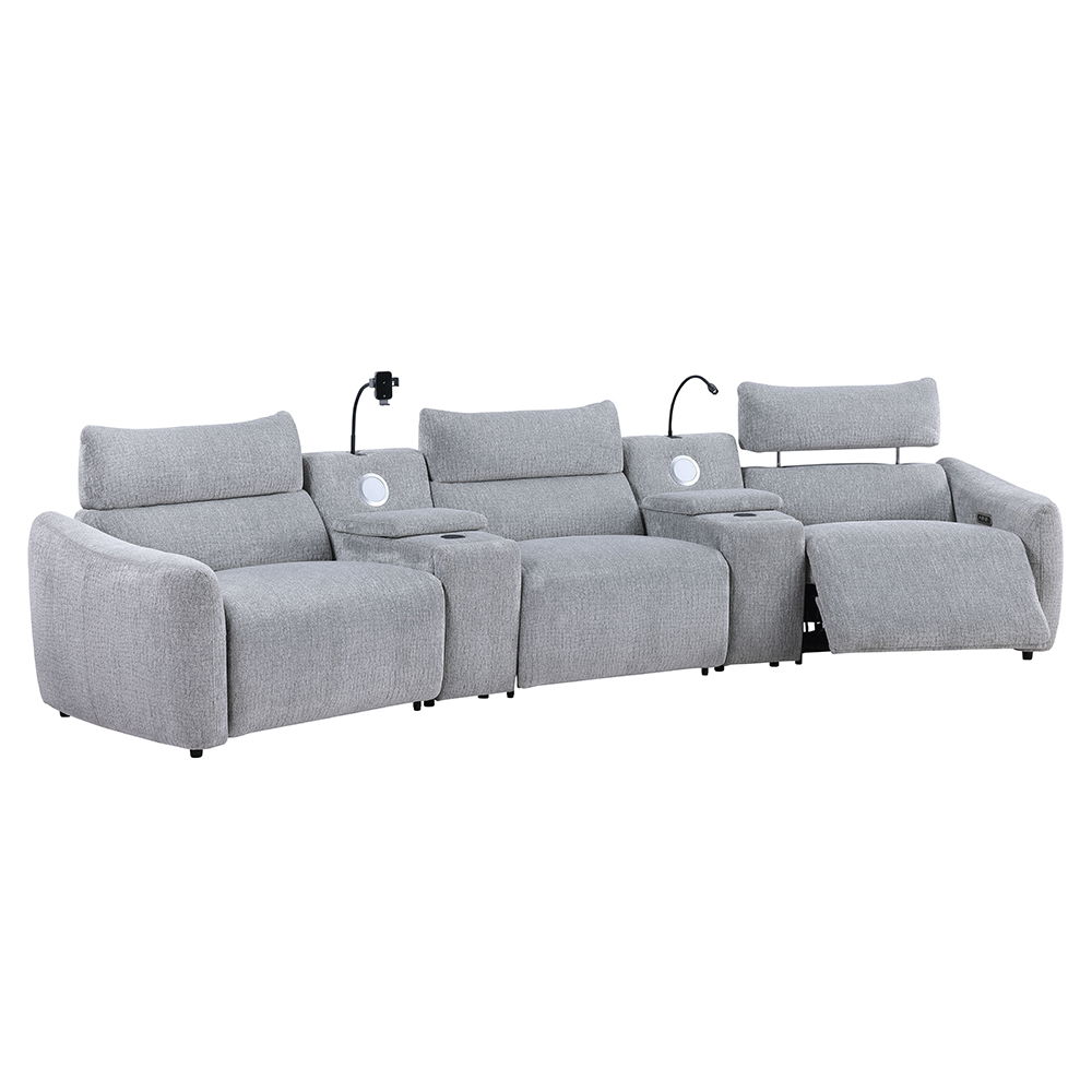 Fullar - Modular Power Motion Armless Recliner - Light Gray Chenille, light gray, view 4