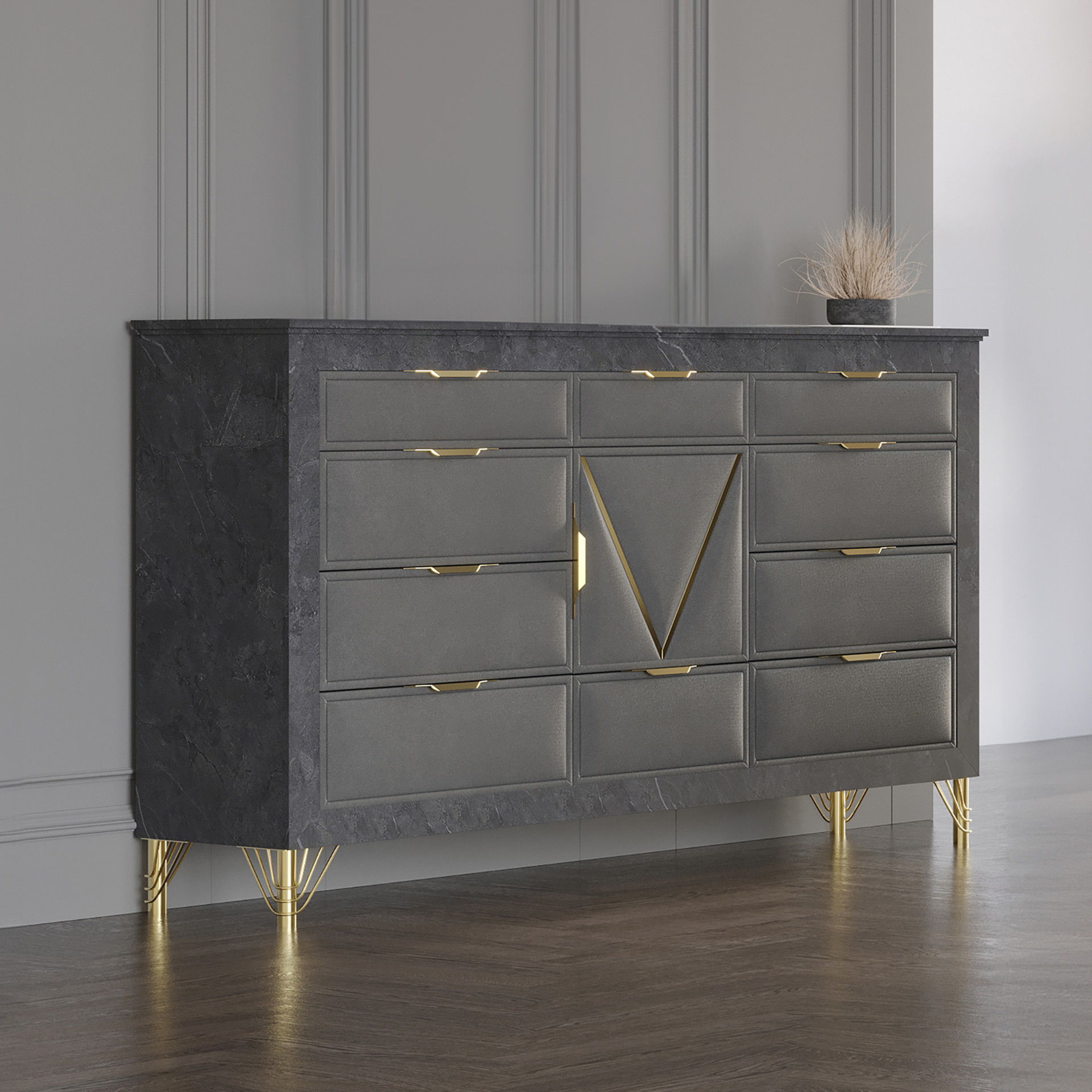 Symmetry - 10 Drawer Dresser - Charcoal, dark gray, view 6