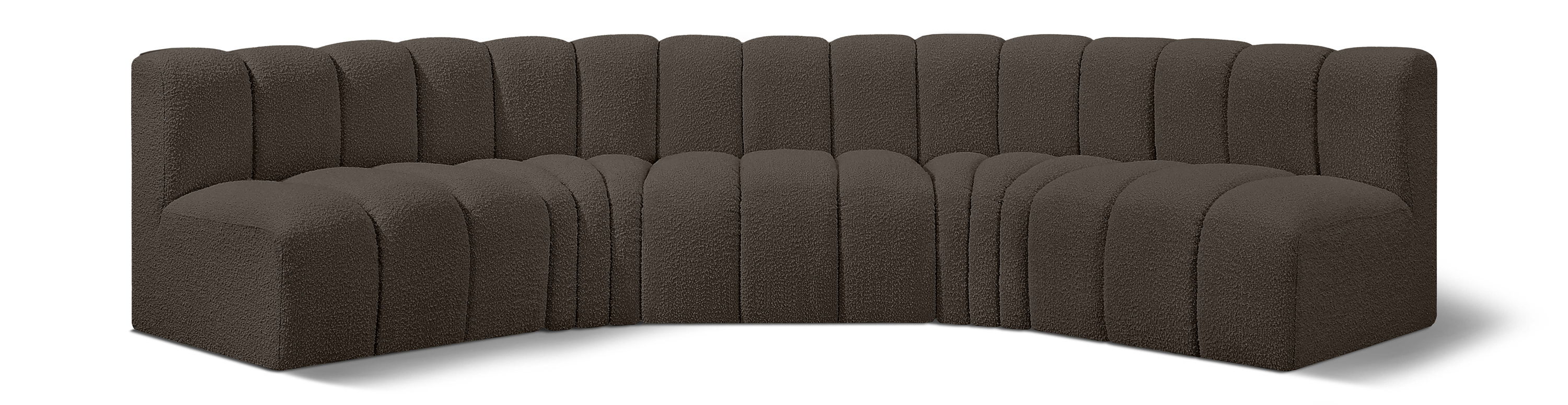Arc - Boucle Fabric 5 Piece U-Shaped Modular Sofa - Brown