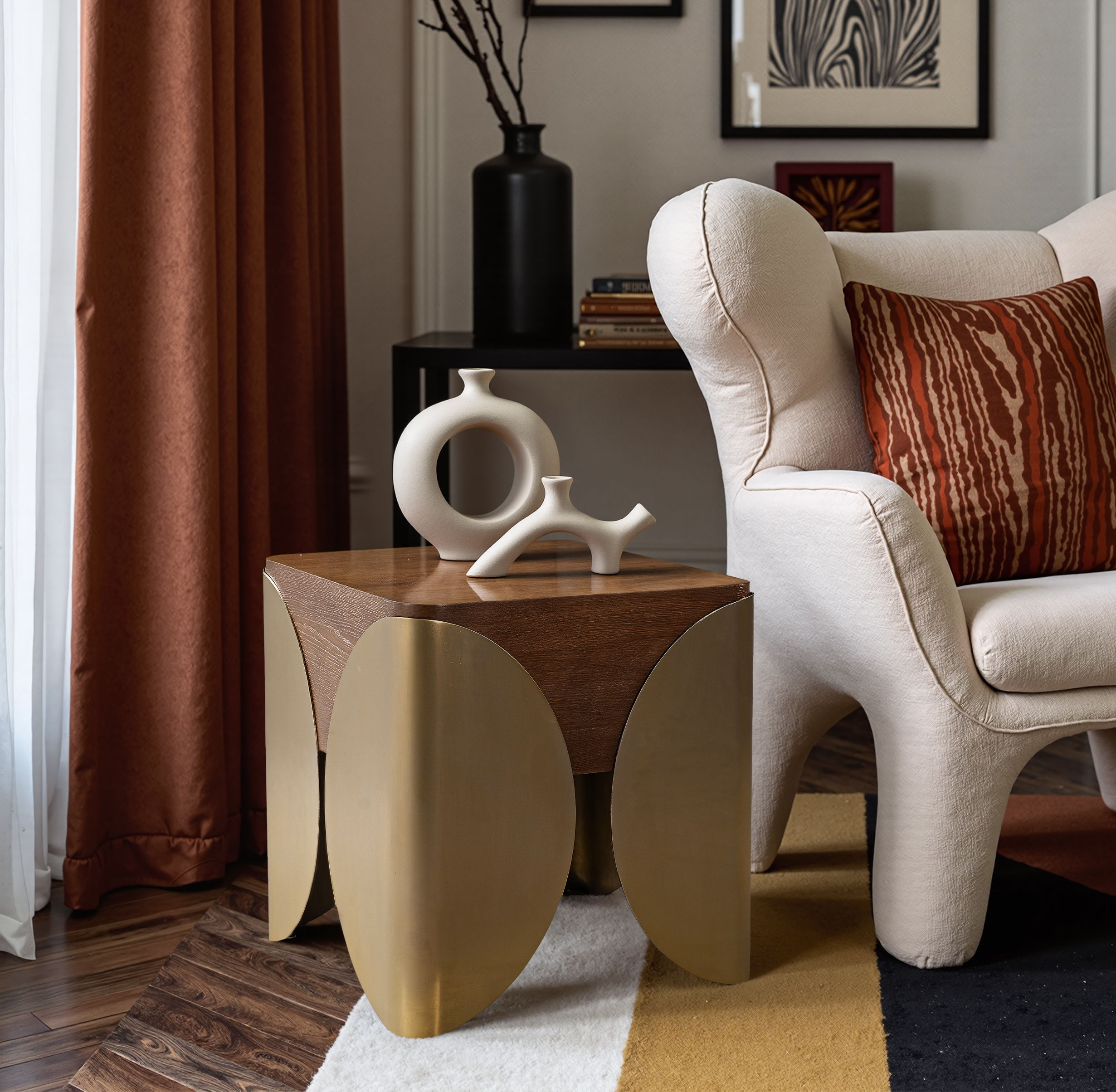 Cazari - Oak Wood And Iron End Table - Brown