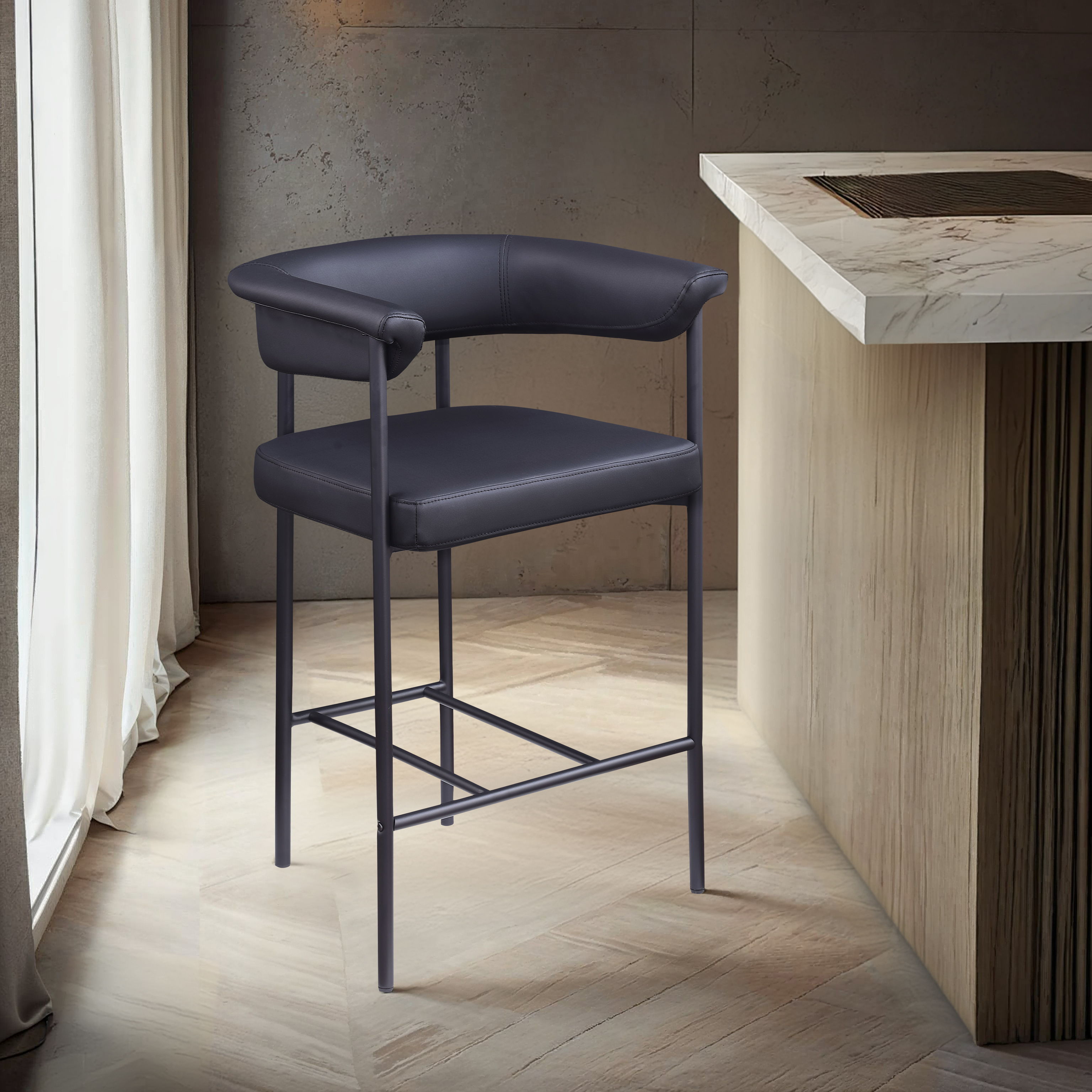 Malin - Faux Leather Counter Stool (Set of 2) - Black