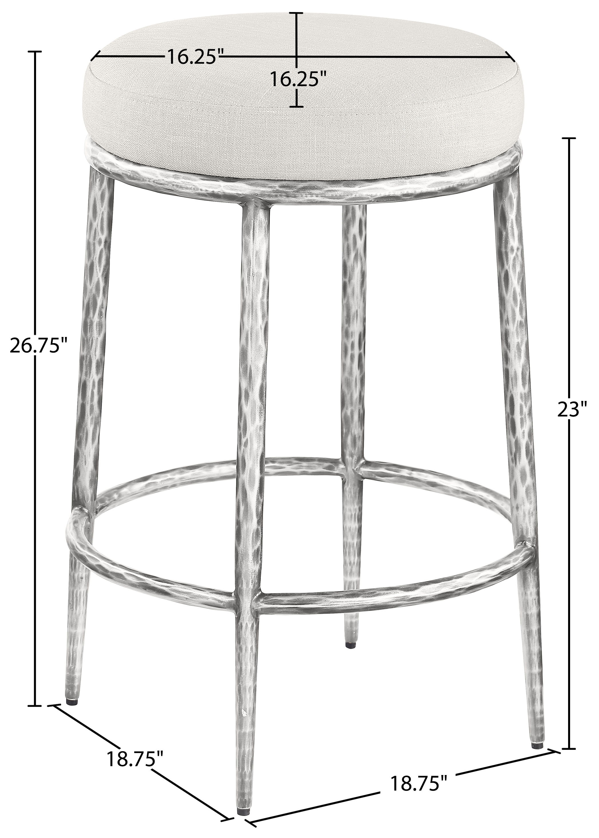 Ferro - Linen Textured Performance Fabric Upholstered Backless Counter Stool - Cream / Brushed Silver