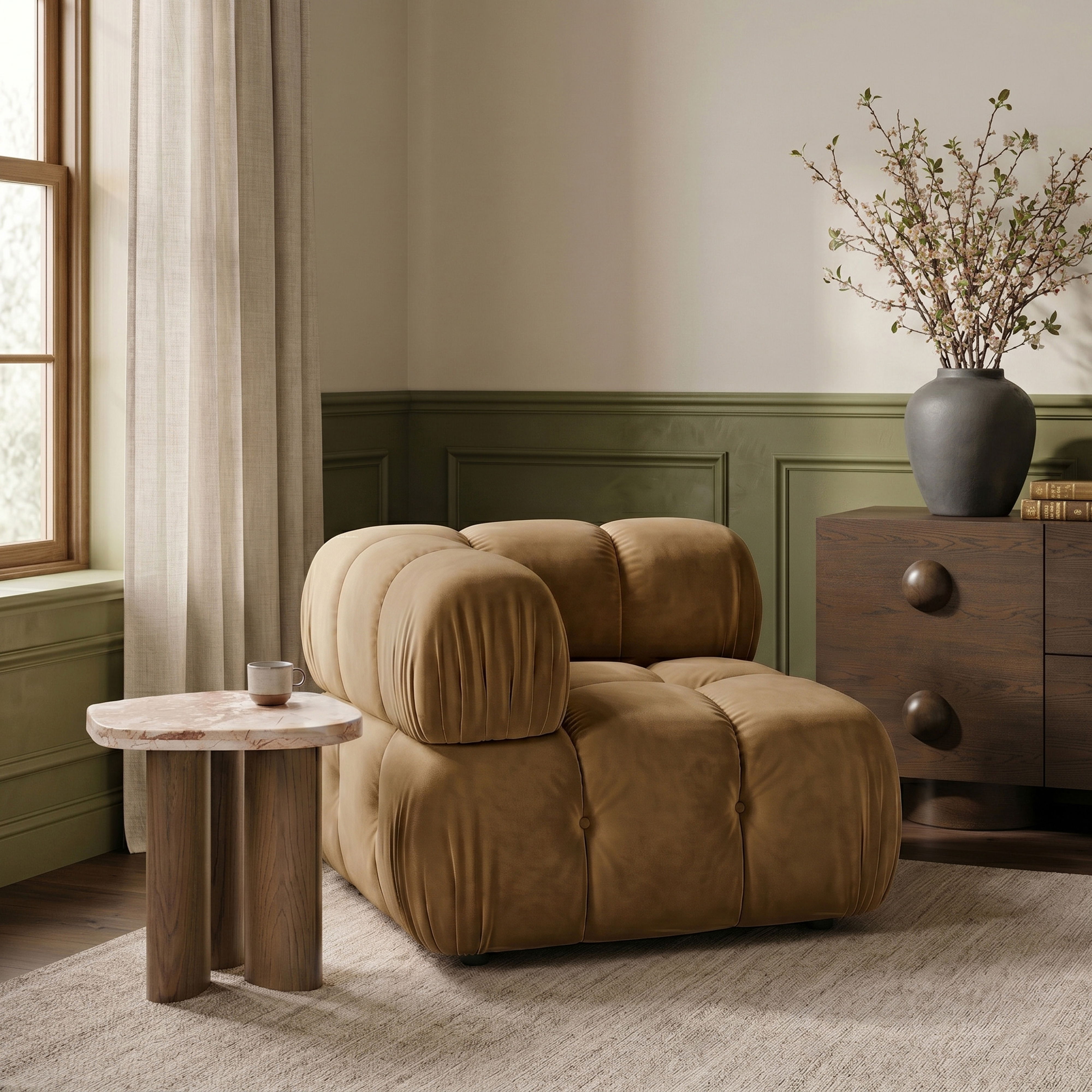 Orin - Velvet Performance Fabric Upholstered Modular Corner Chair - Saddle