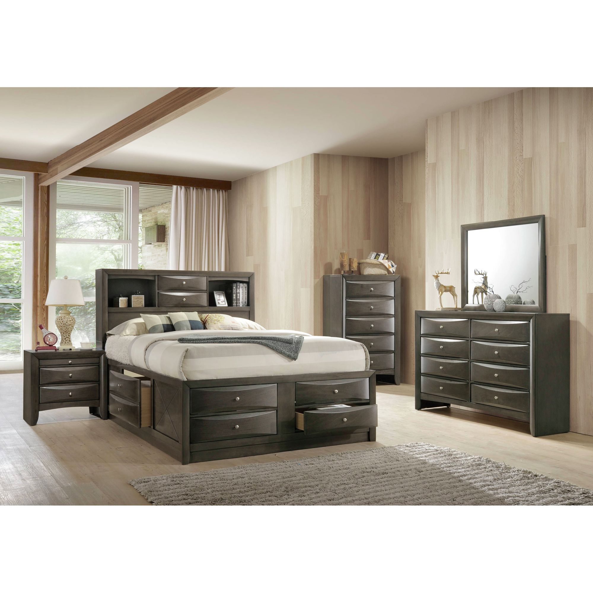 Emily - Queen Storage 4 Piece Bedroom Set - Weathered Gray