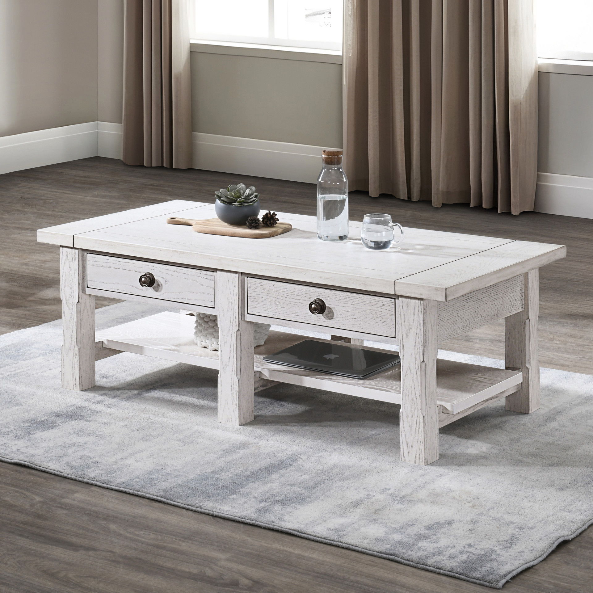 Dorsey - 2 Drawer Coffee Table - White, white