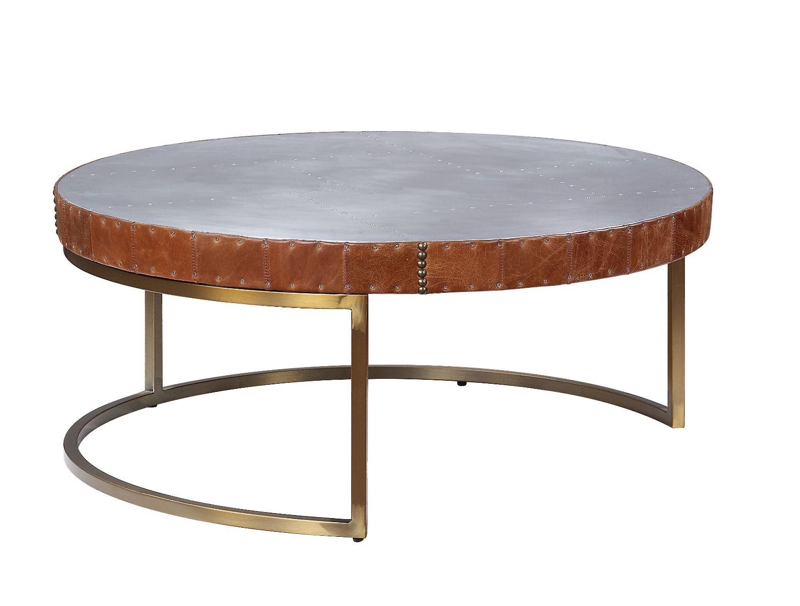 Tamas - 16" Coffee Table - Aluminum & Cocoa Top Grain Leather, dark brown