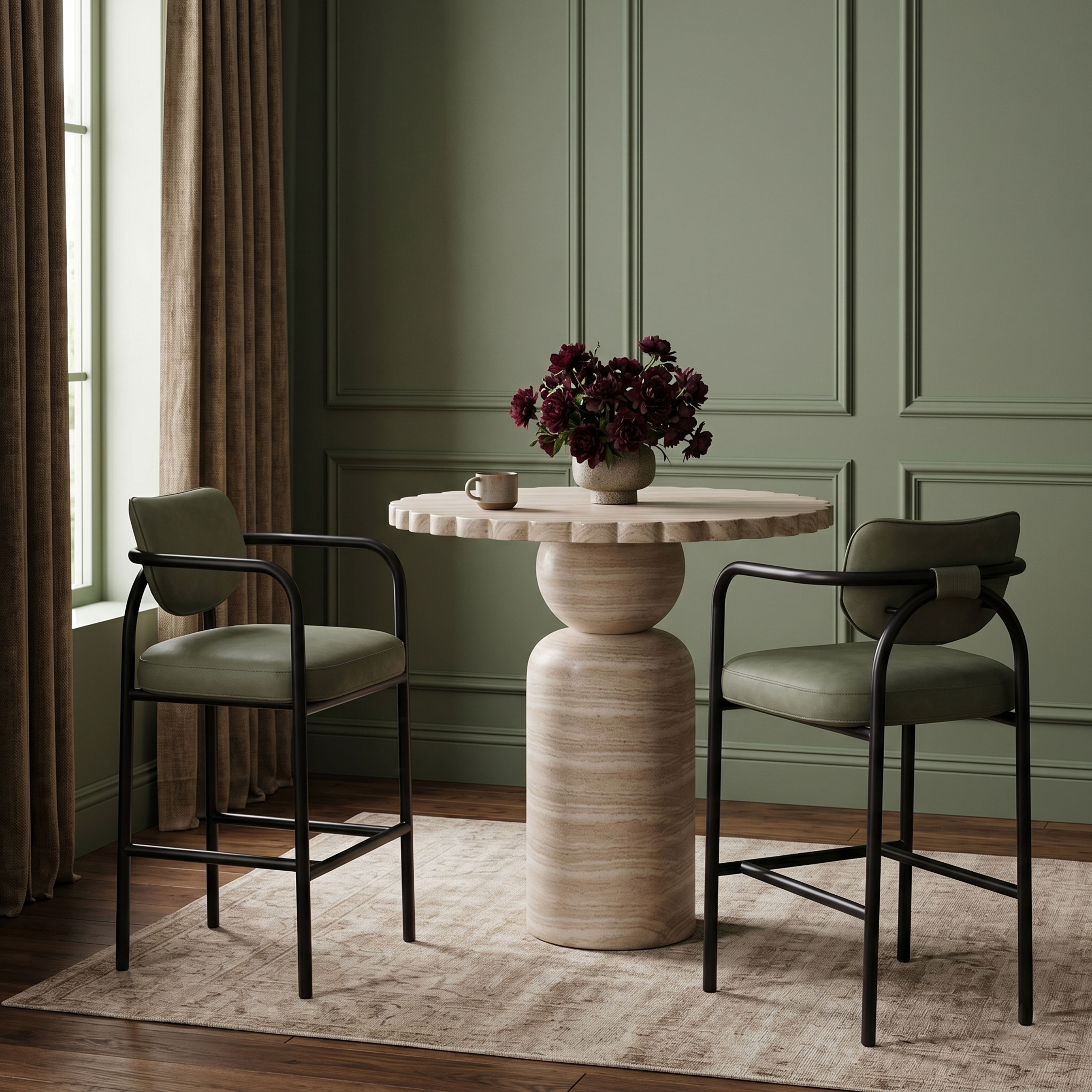 Serava - Vegan Leather Upholstered Bar Stool - Green