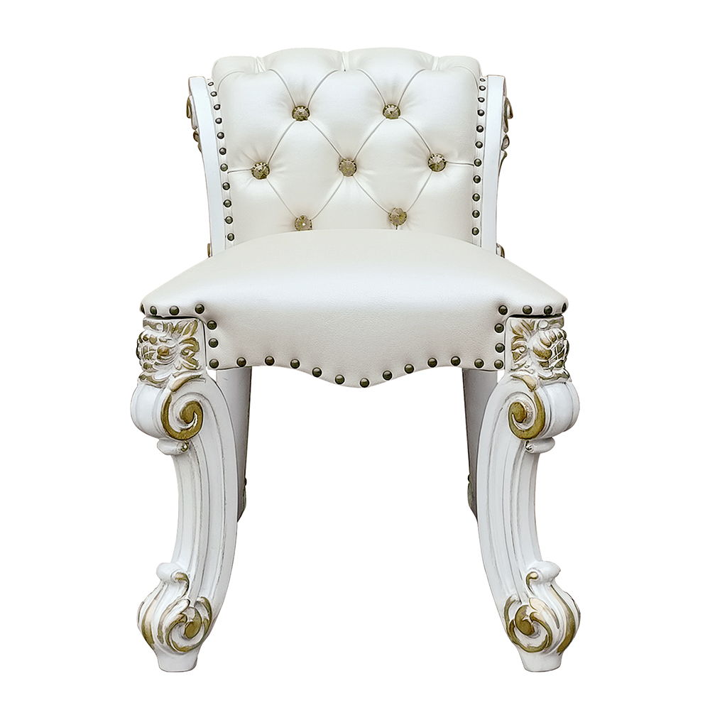 Vendome - Vanity Stool - Beige Synthetic Leather & Antique Pearl, white