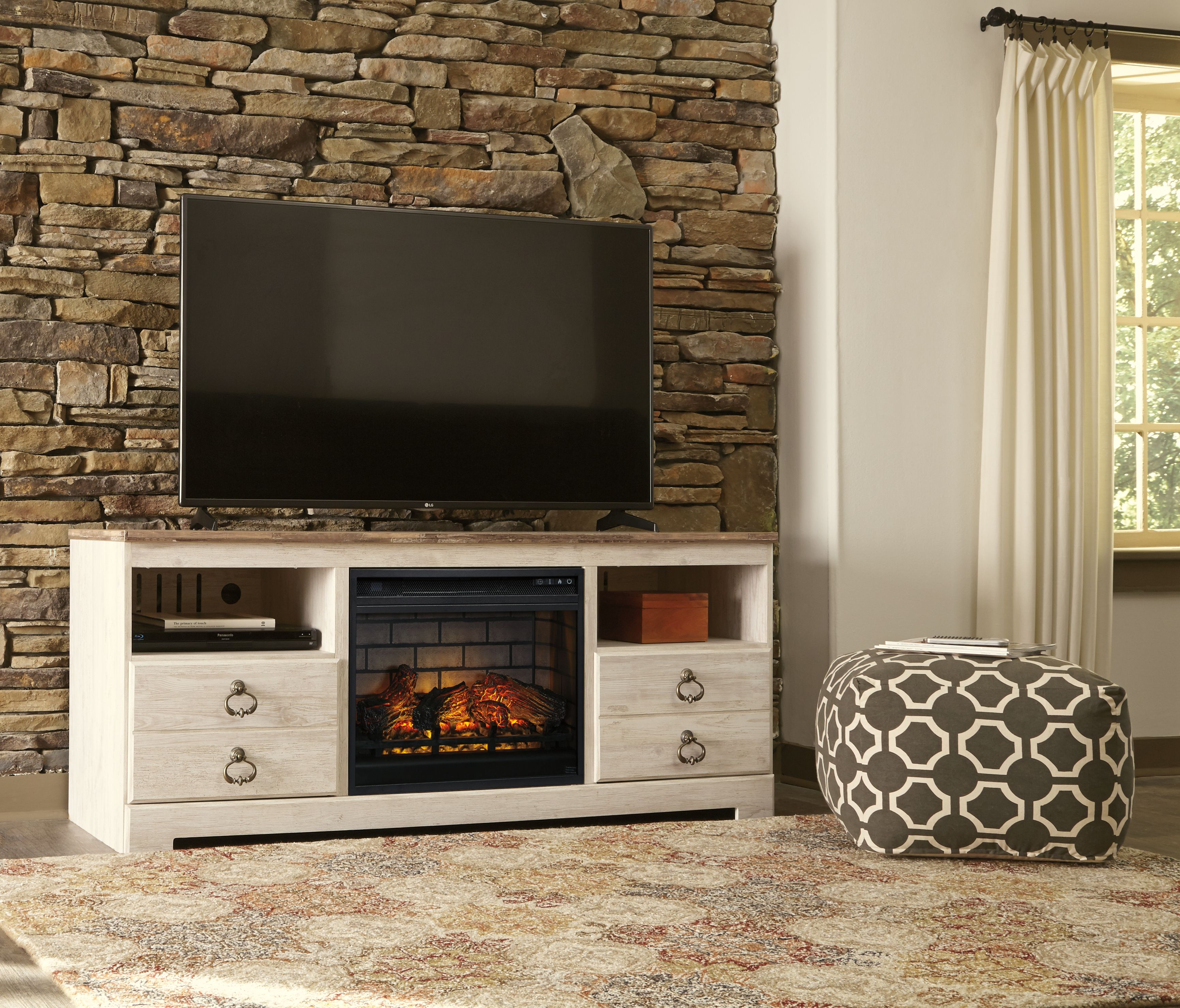 Ashley Furniture Willowton - 64" TV Stand W/Fireplace Option - Whitewash - Image 4