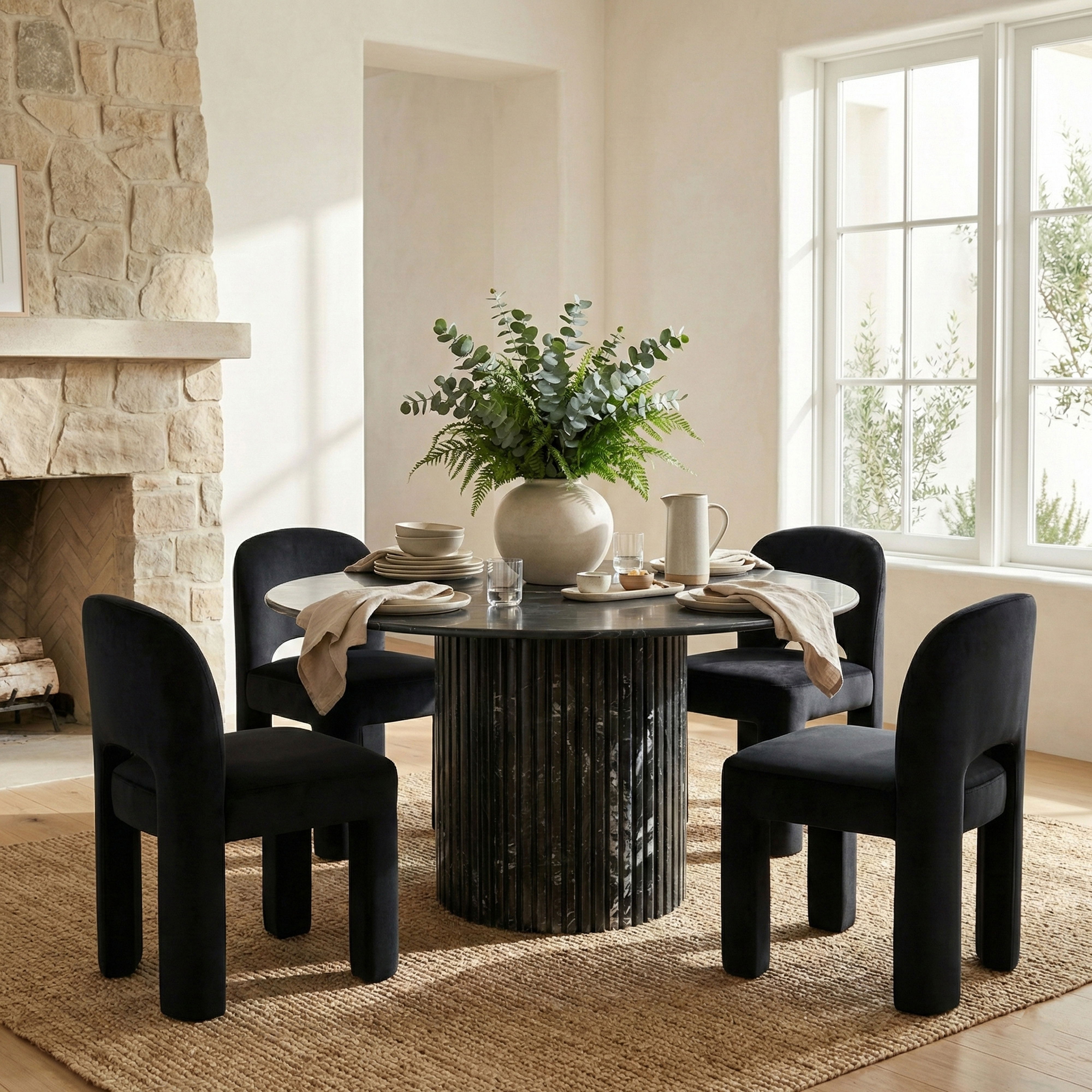 Celine - Velvet Performance Fabric Upholstered Dining Chair (Set of 2) - Black