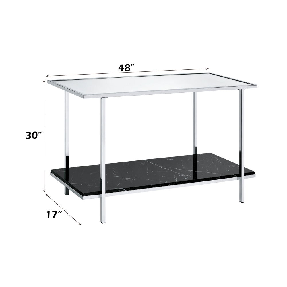 Angwin - Console Table - Mirrored, Faux Marble Top & Chrome, silver, view 4