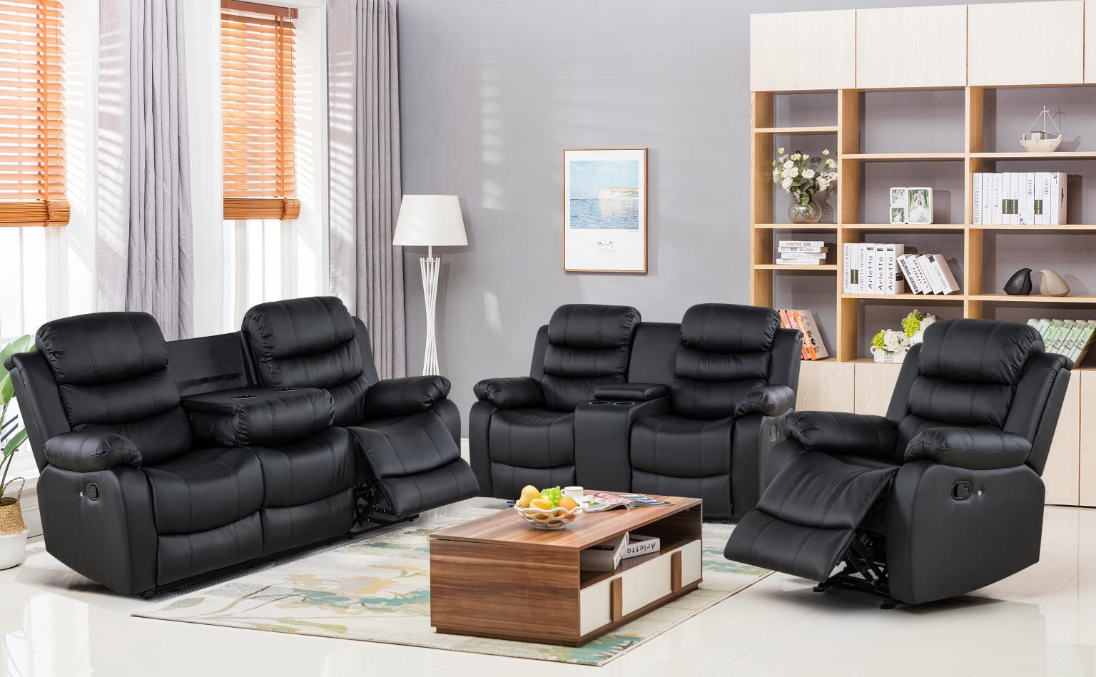 U190 - 3 Piece Living Room Set (Motion Sofa & Motion Loveseat, Motion Chair) - Black