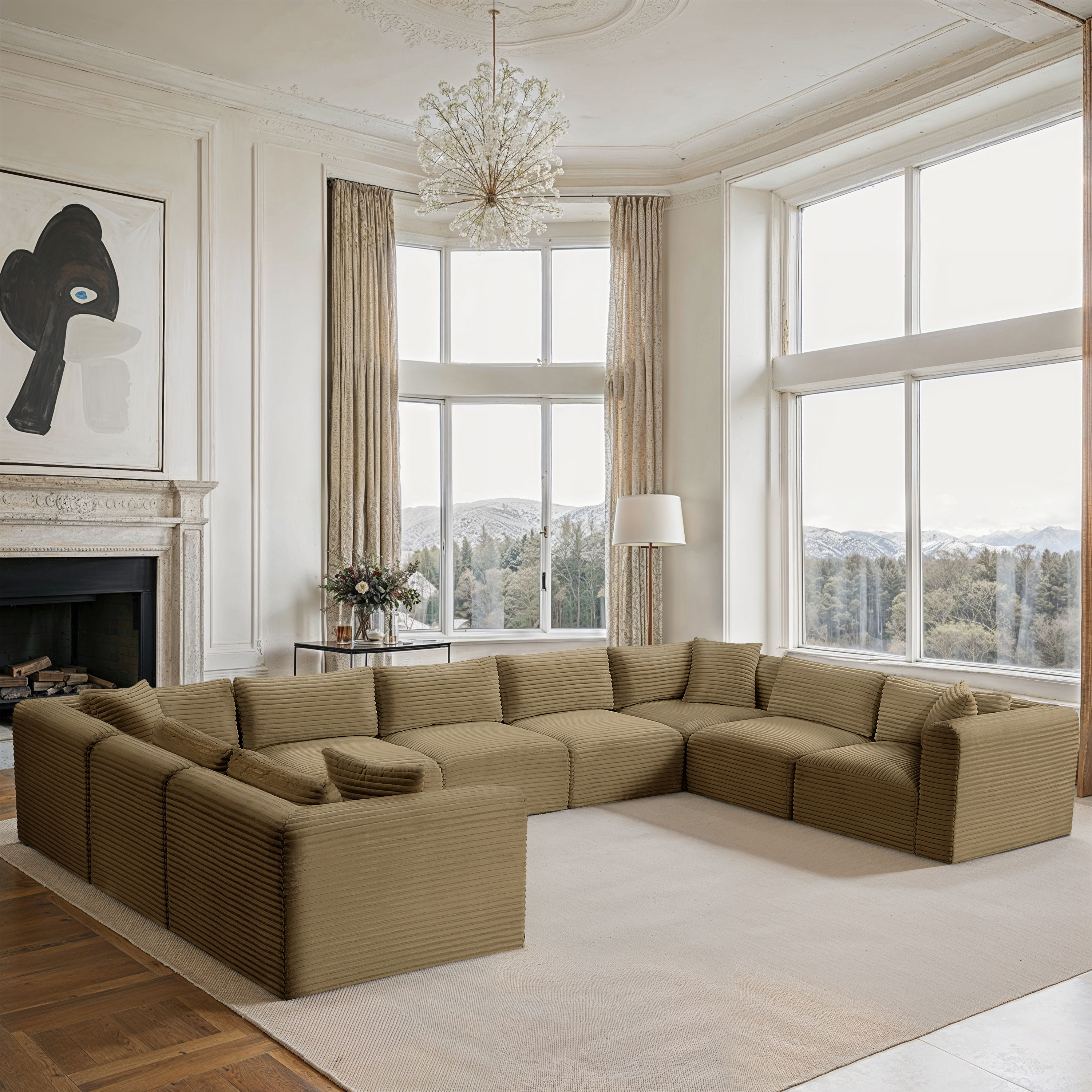 Shaggy - 9 Piece ModularU-Shaped Sectional - Camel