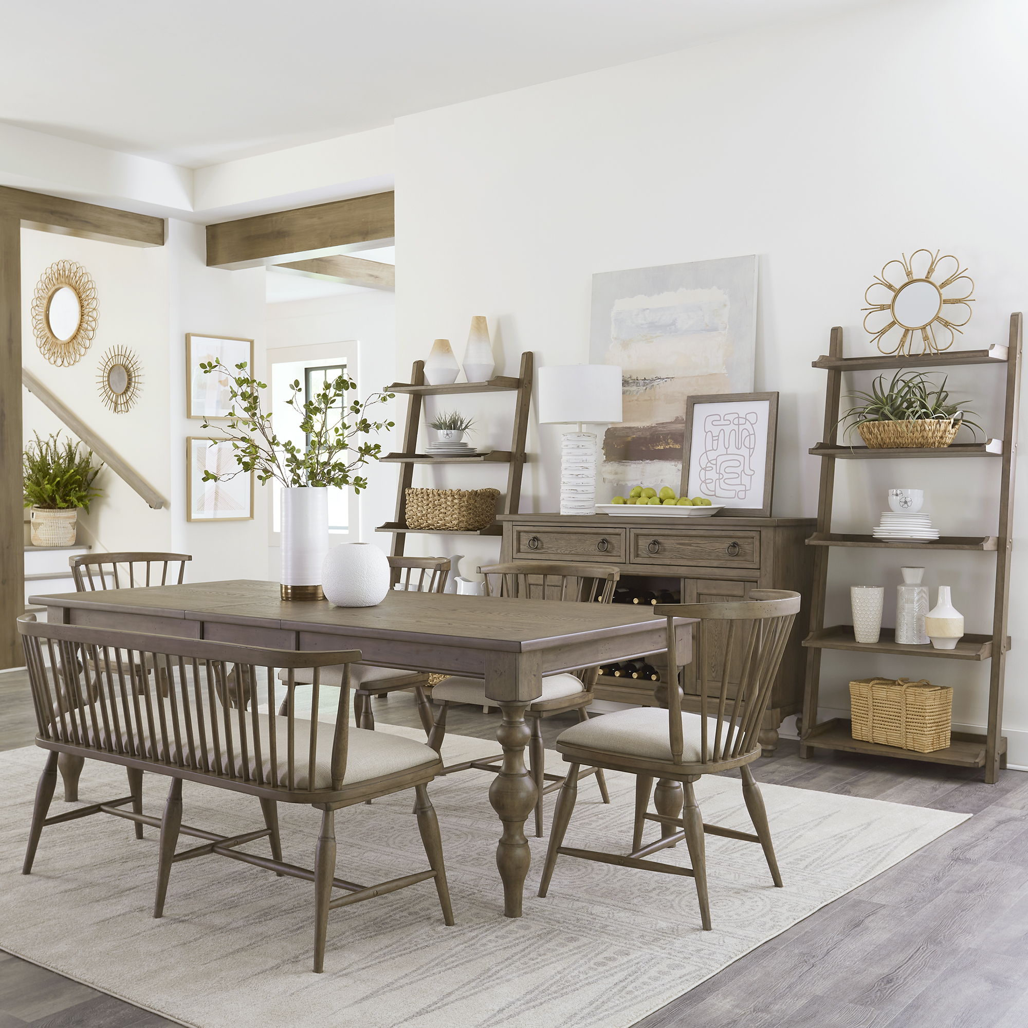 Liberty Furniture Americana Farmhouse - 6 Piece Rectangular Table Set - Light Brown