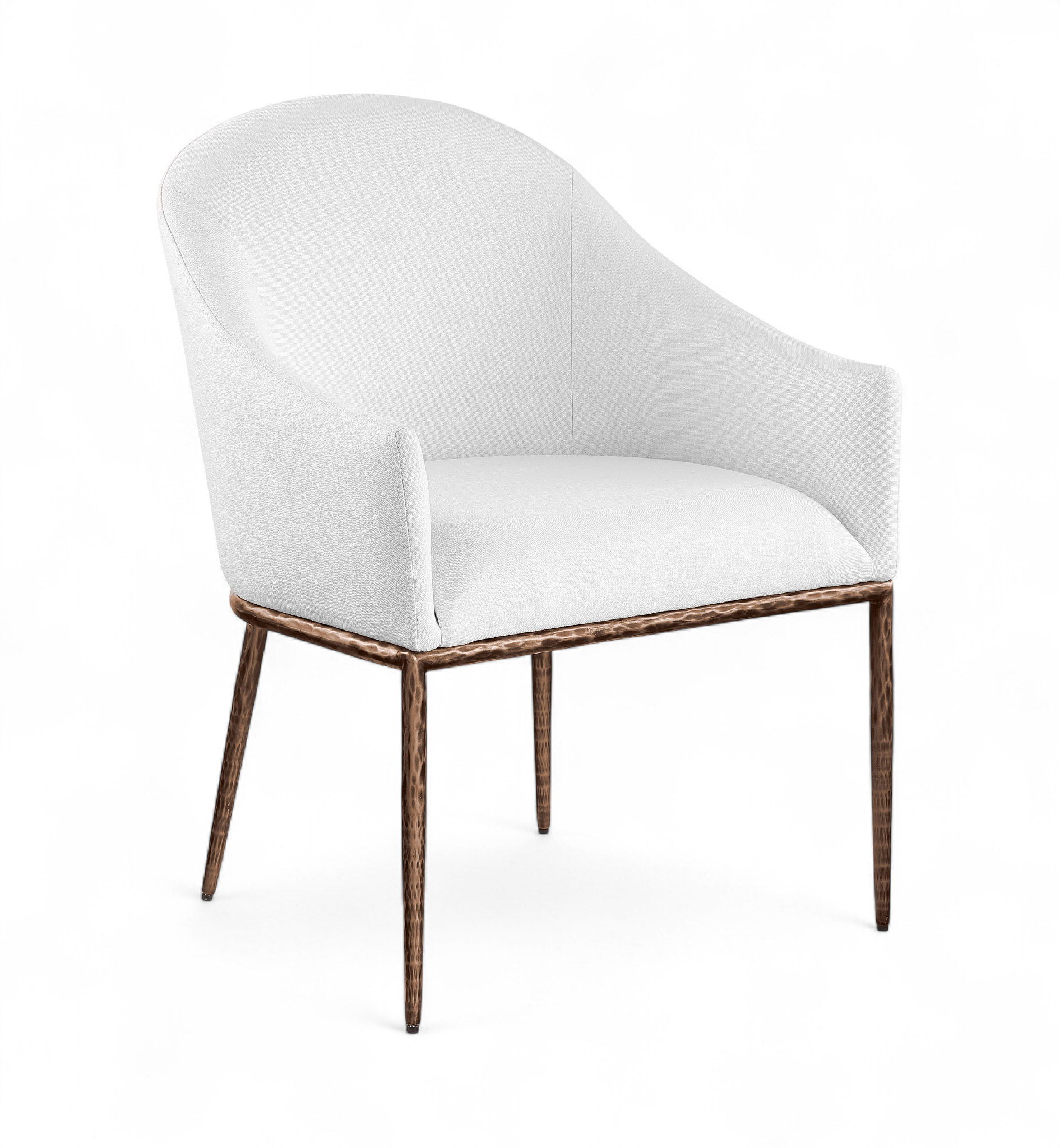 Ferro - Linen Textured Performance Fabric Upholstered Dining Arm Chair - White / Brushed Bronze
