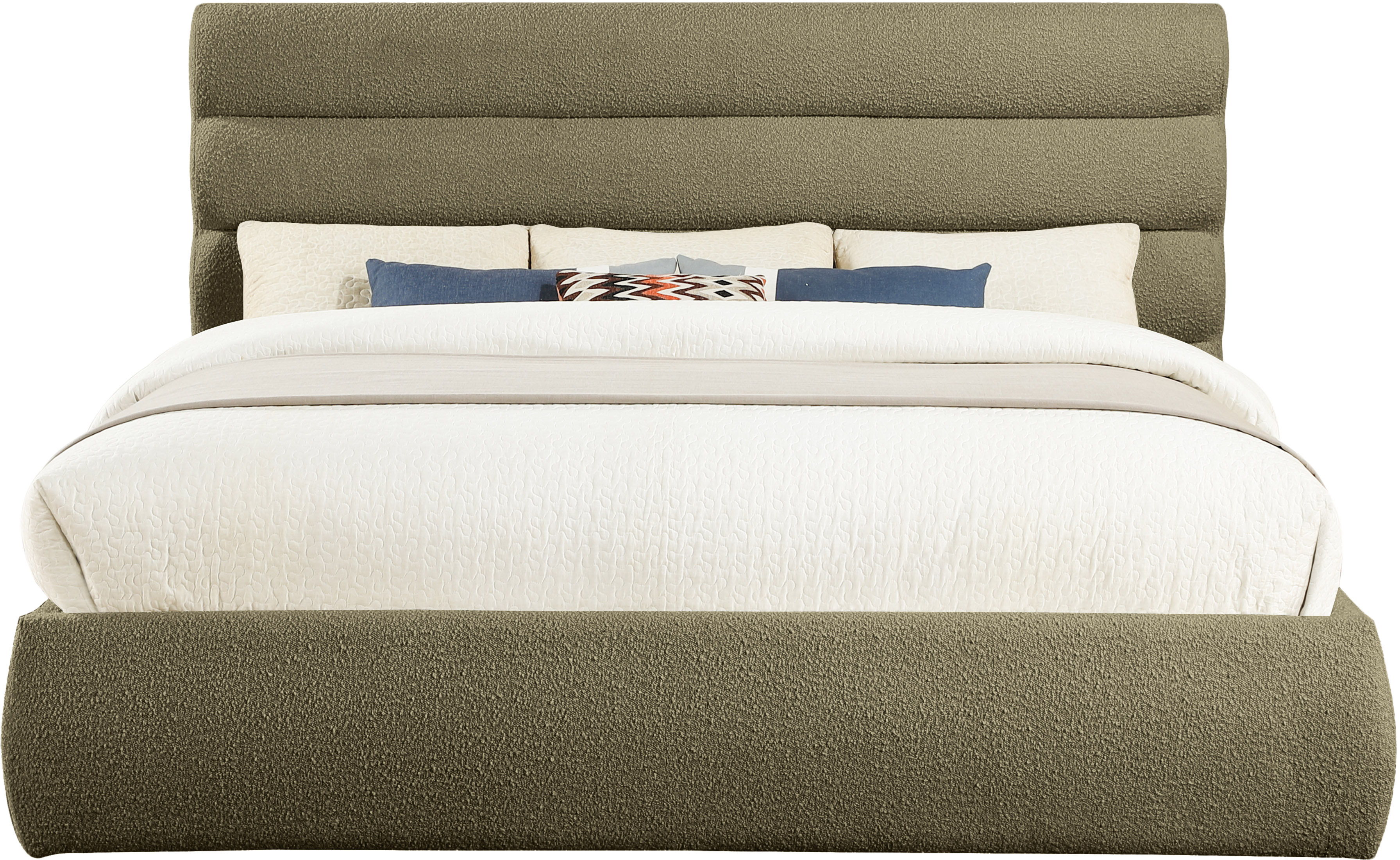 Adam - Boucle Fabric King Bed With 52" Headboard - Olive