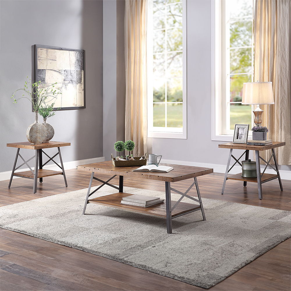 Ikram - Coffee Table - Weathered Oak & Sandy Black, light brown, view 5