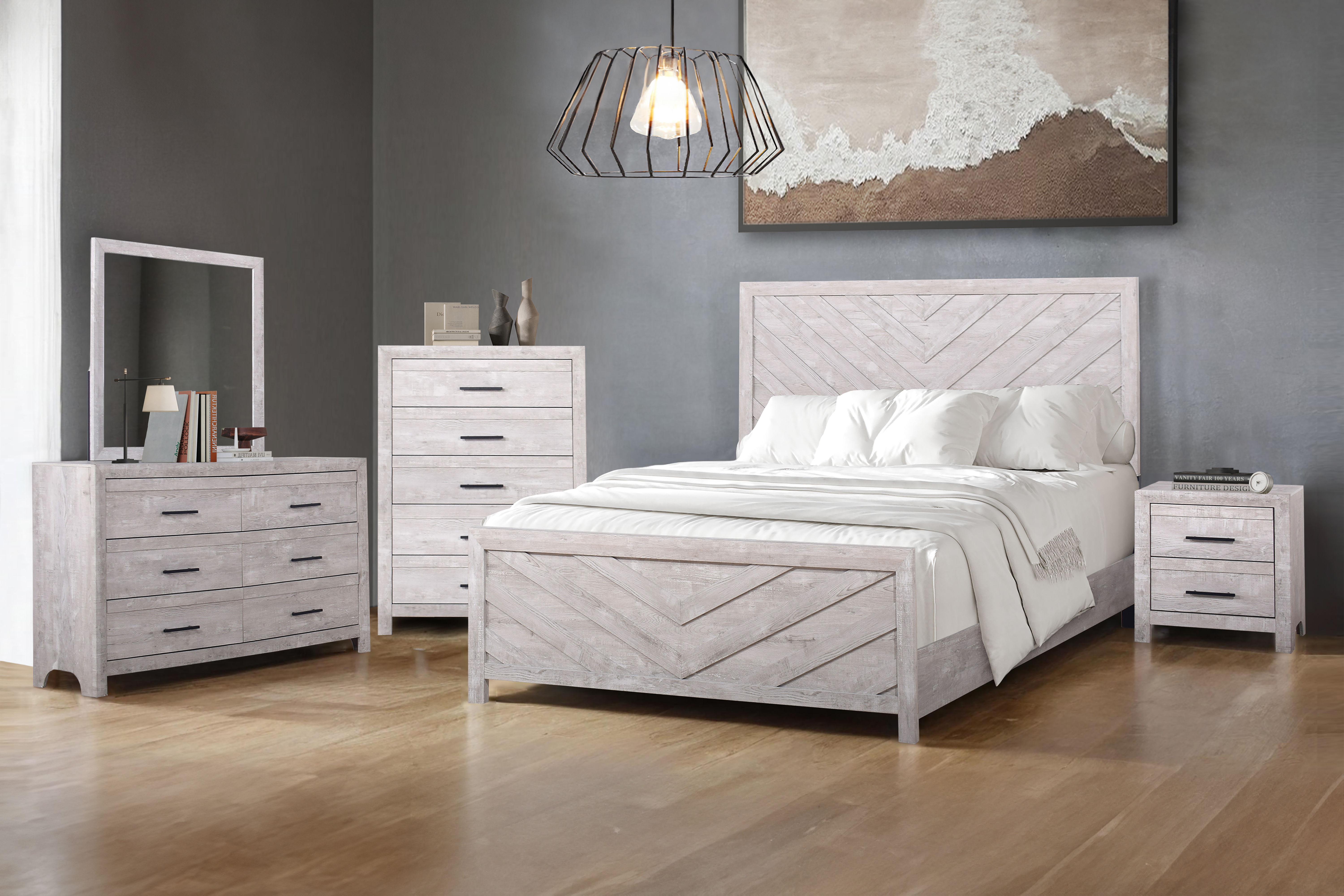 Biscayne - 6/0 Western King 5 Piece Bedroom Set (Bed, Dresser, Mirror, Chest, Nightstand) - Gray