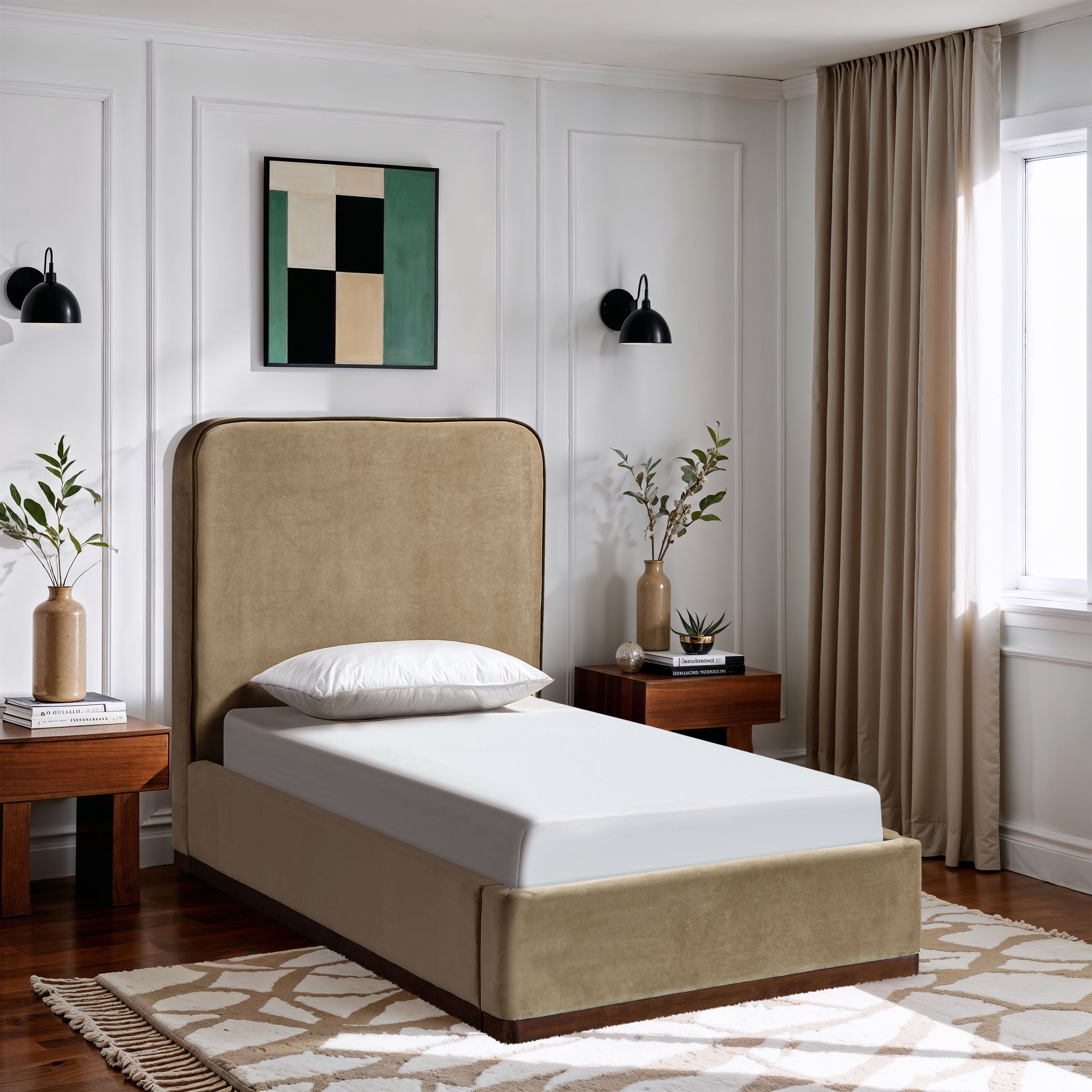 Rava - Twin Bed - Beige / Brown