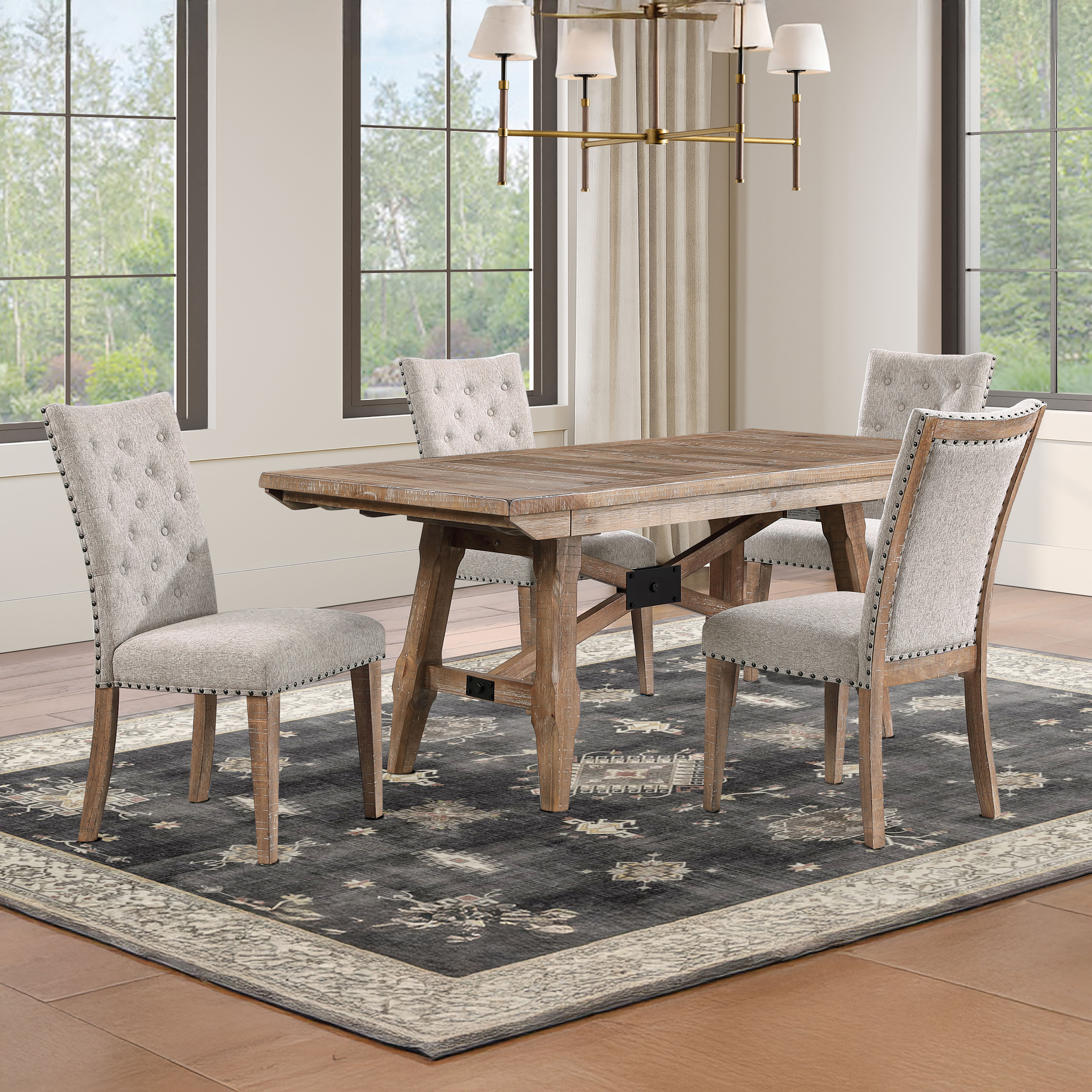 Riverdale - 5 Piece Dining Set, Trestle Table With 4 Upholstered Chairs - Brown