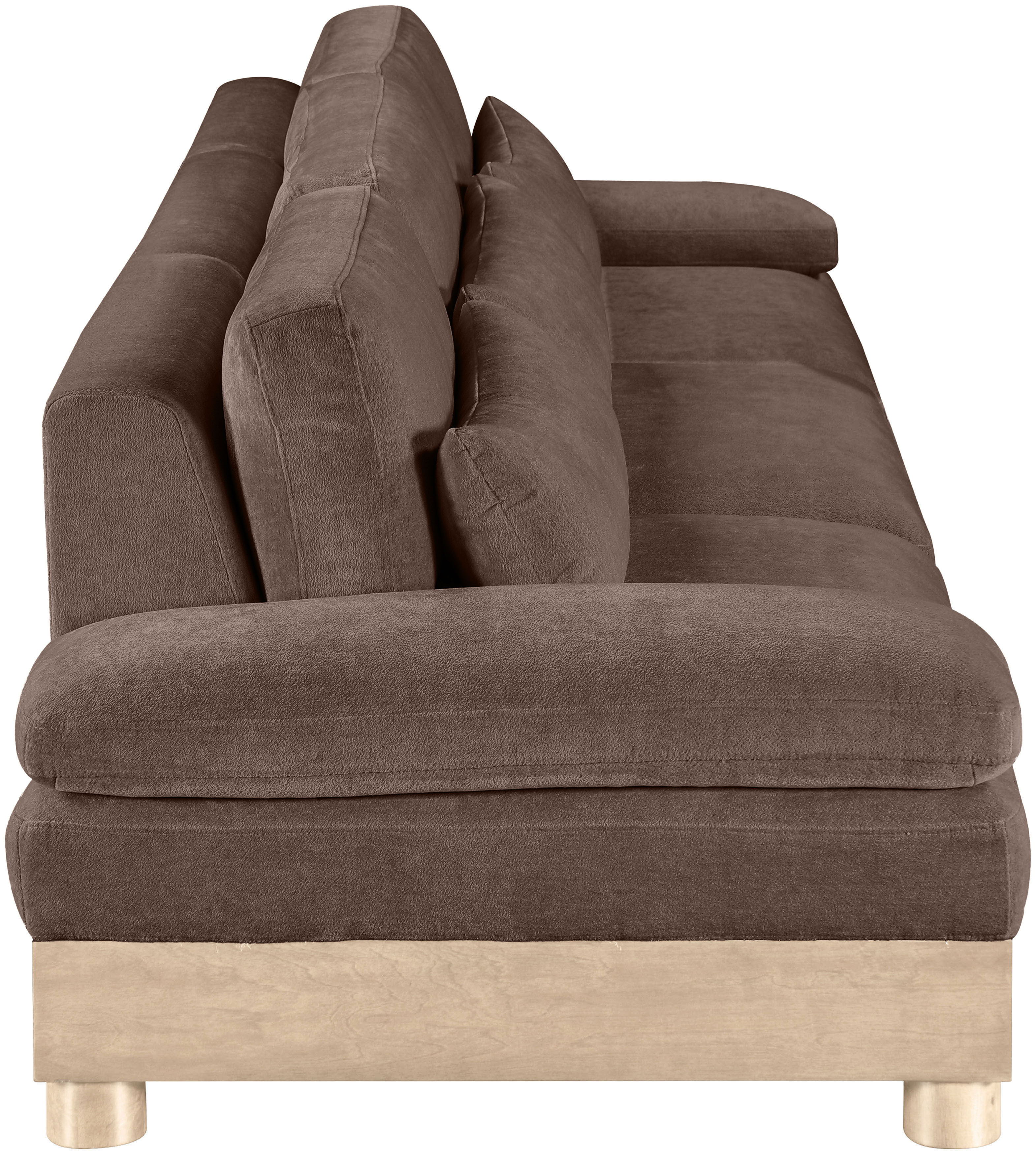 Turin - 135.5" Chenille Fabric Upholstered 3 Piece Modular Sofa - Brown / Natural Oak