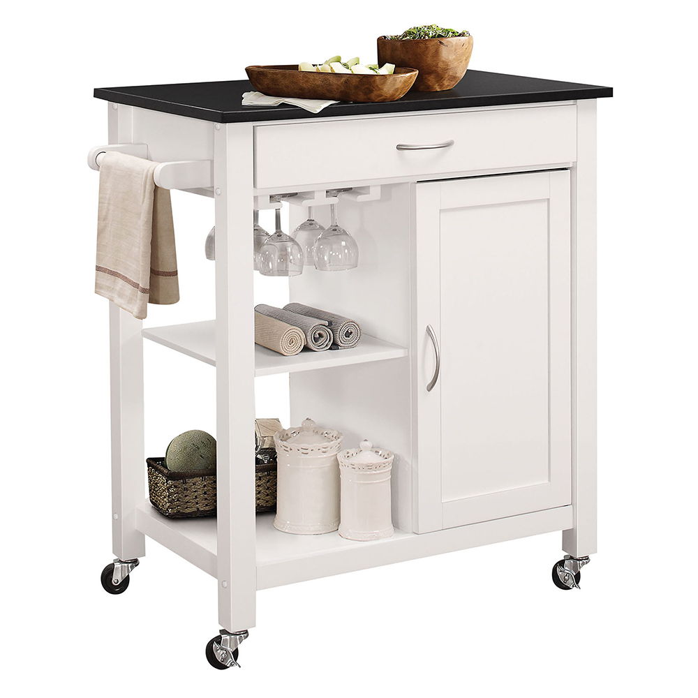 Ottawa - Kitchen Cart - Black Wooden Top & White, white, view 2
