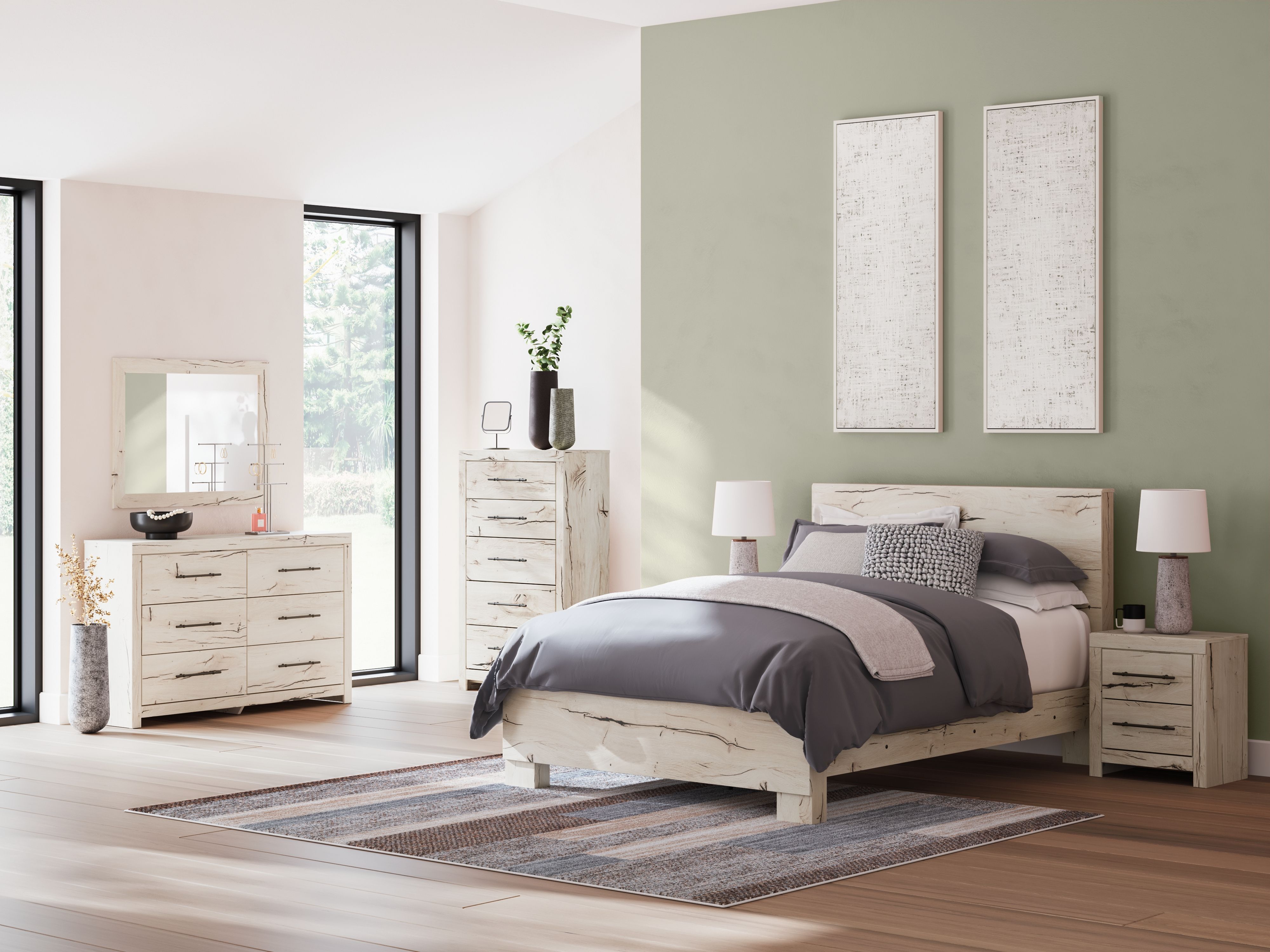 Ashley Lawroy - Light Natural - 5 Pc. - Dresser, Mirror, Queen Panel Bed