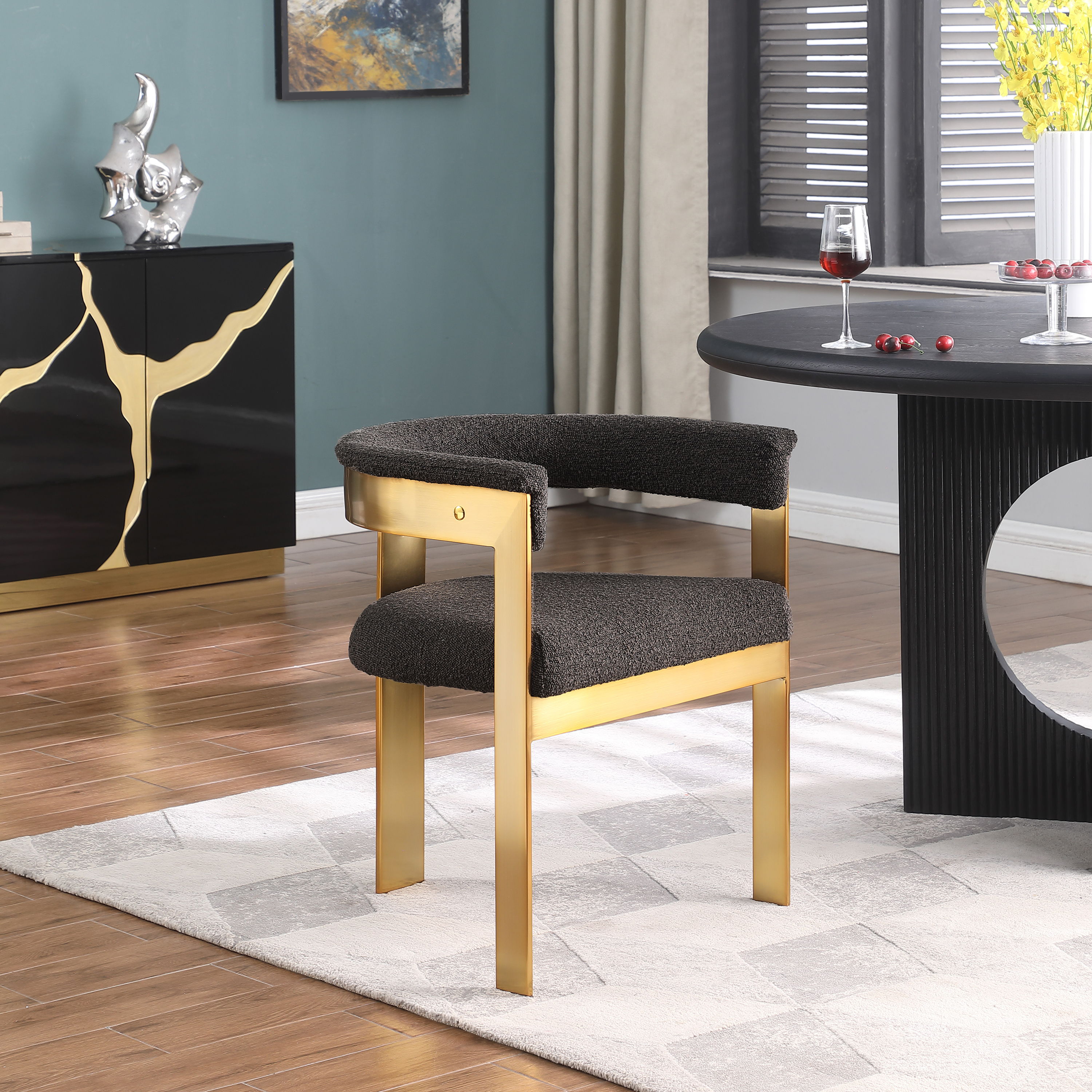 Romeo - Boucle Dining Chair With Gold Base (Set of 2) - Brown