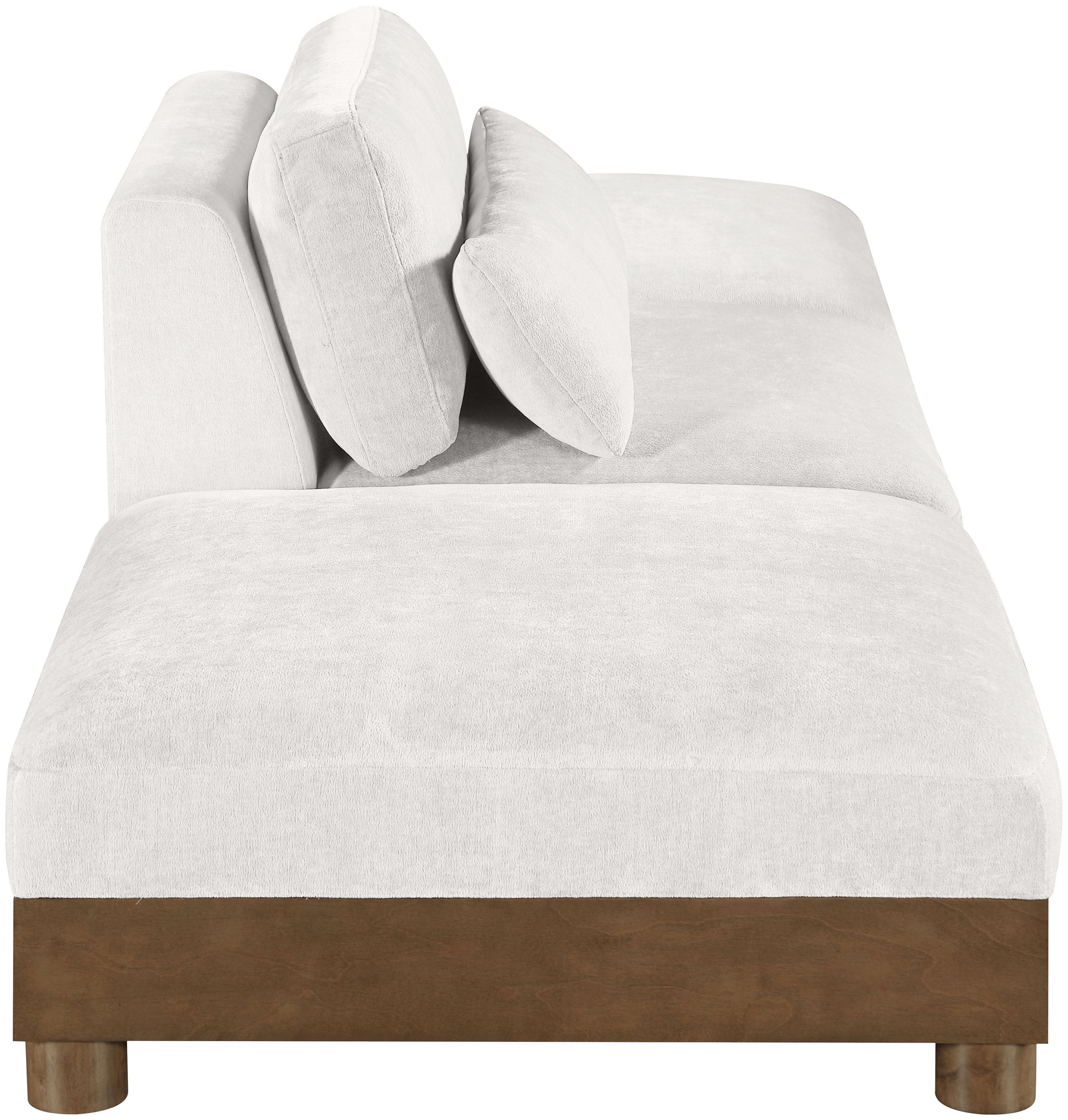 Turin - 120" Chenille Fabric Upholstered 3 Piece Modular Sofa - Cream / Brown Walnut