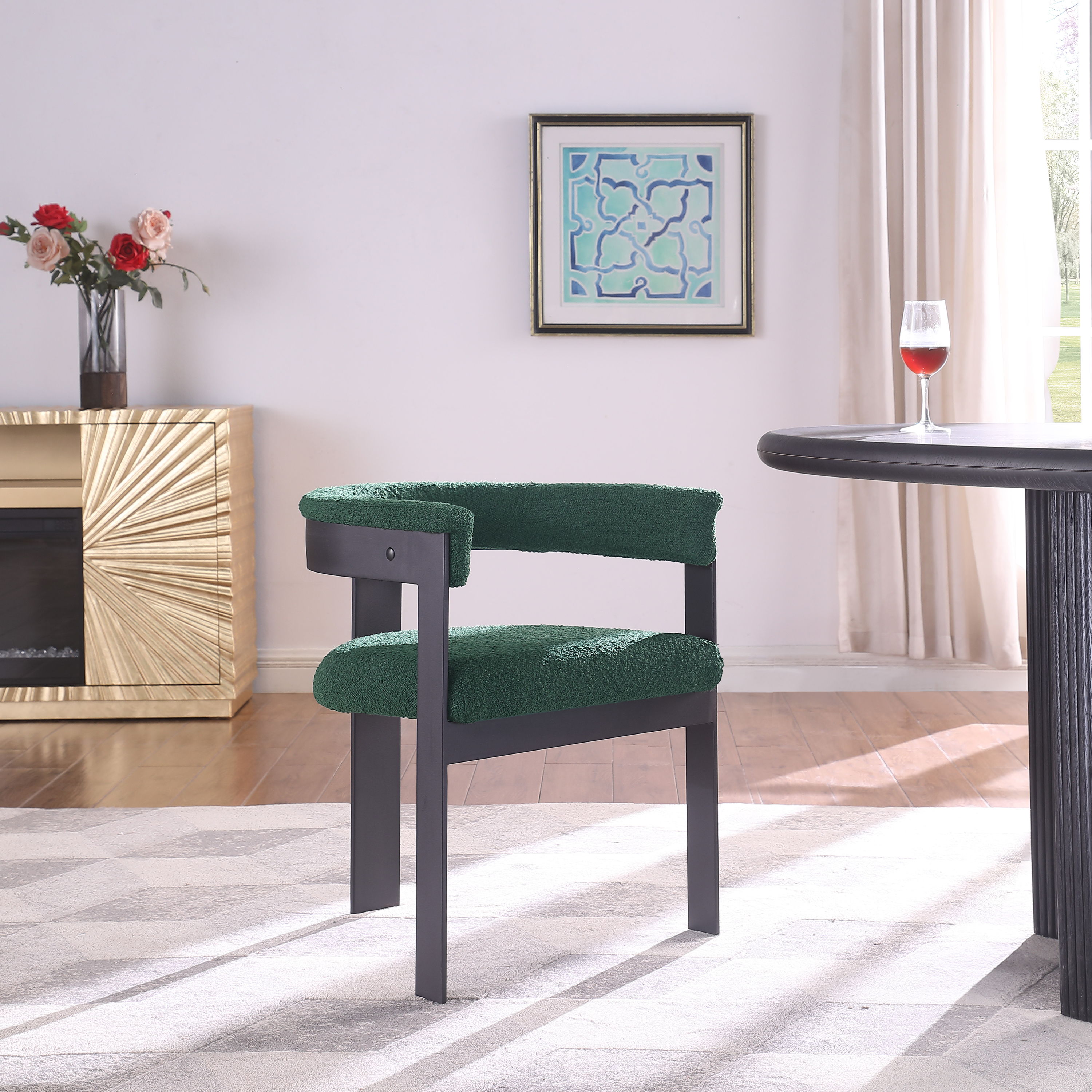 Romeo - Boucle Dining Chair With Black Base (Set of 2) - Green