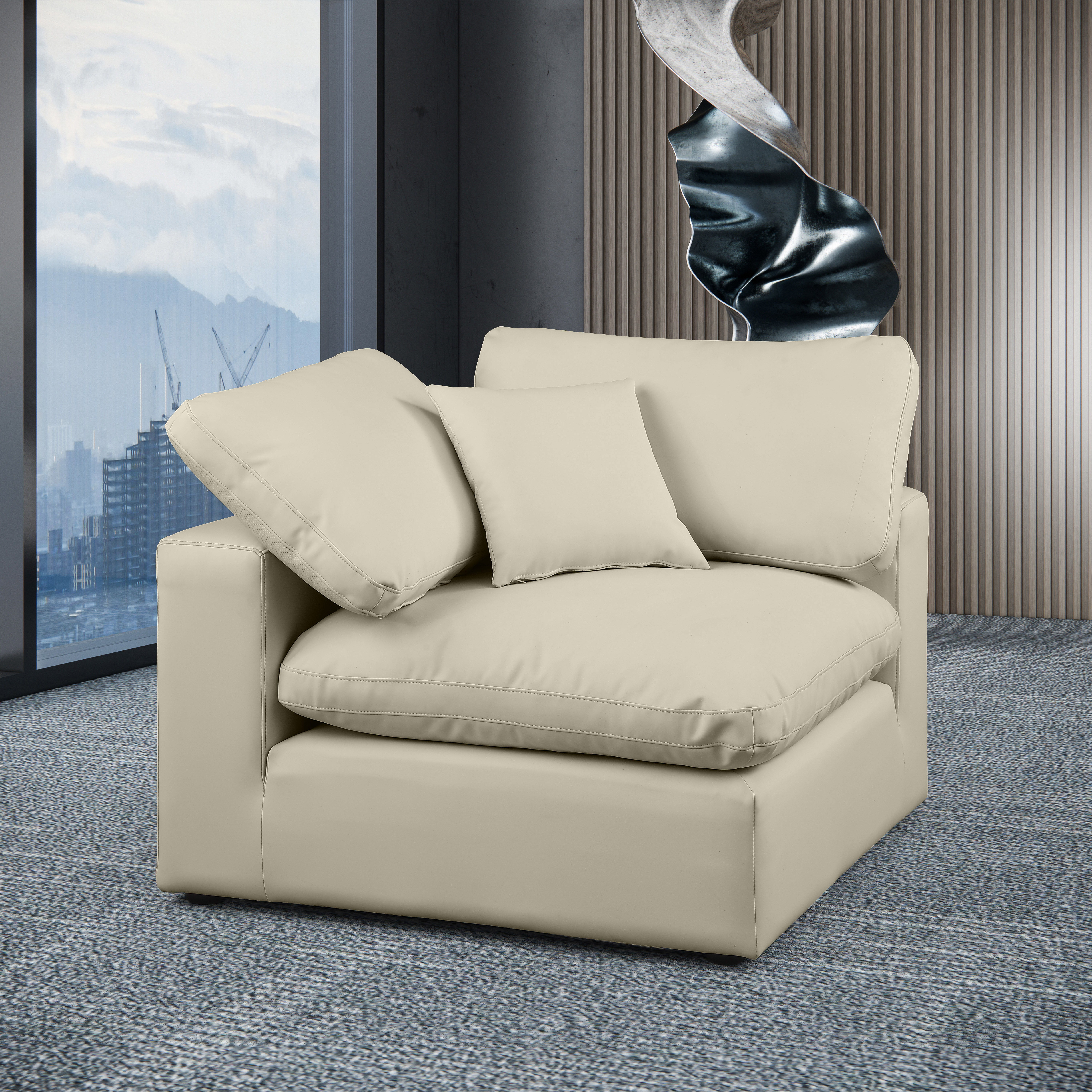 Comfy - Faux Leather Corner Chair - Cream