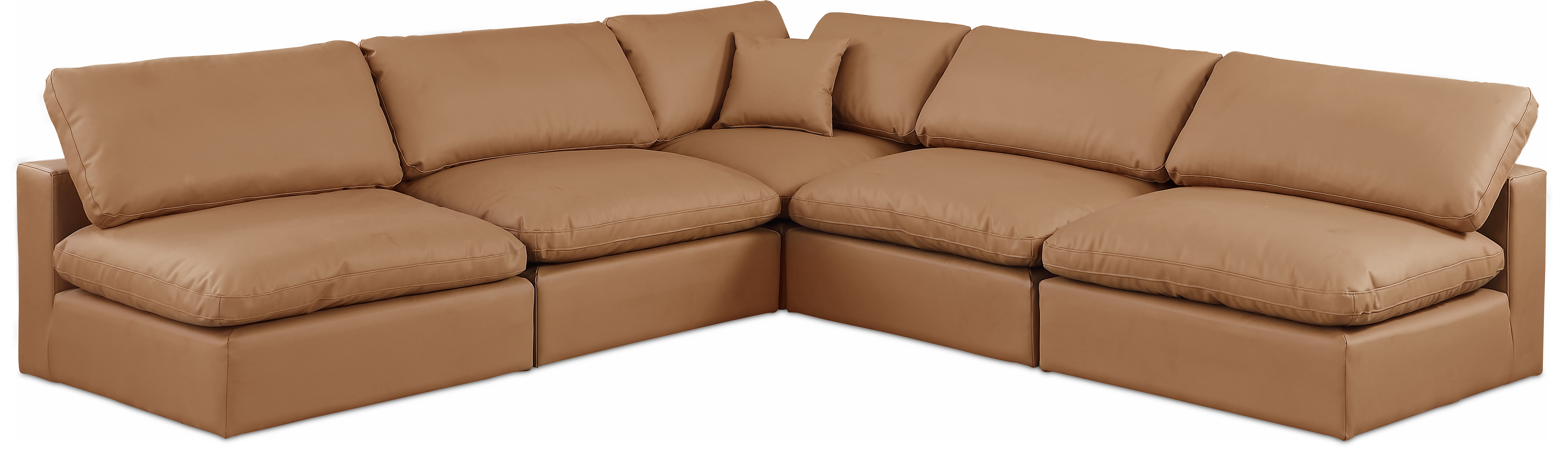 Comfy - 5 Piece Faux Leather Modular Corner Armless Sectional - Cognac