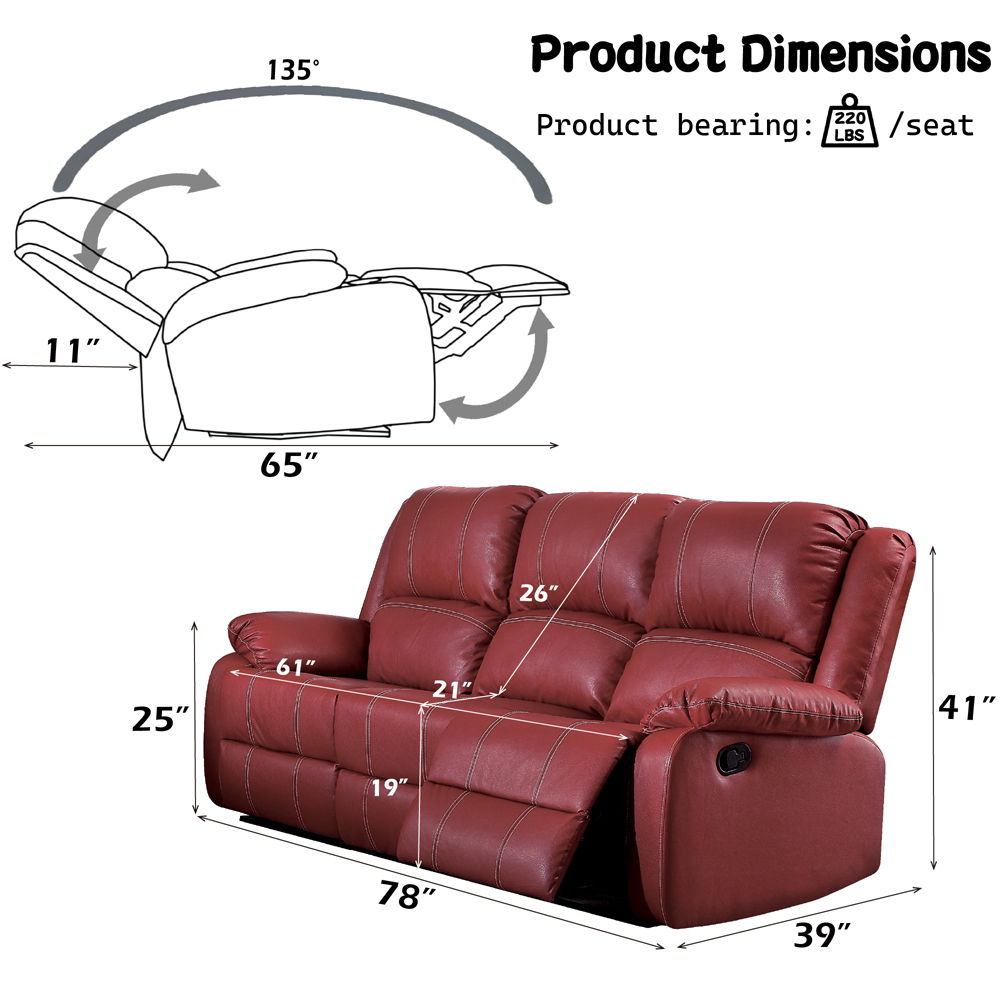 Zuriel - Motion Sofa - Red Synthetic Leather, red, view 3